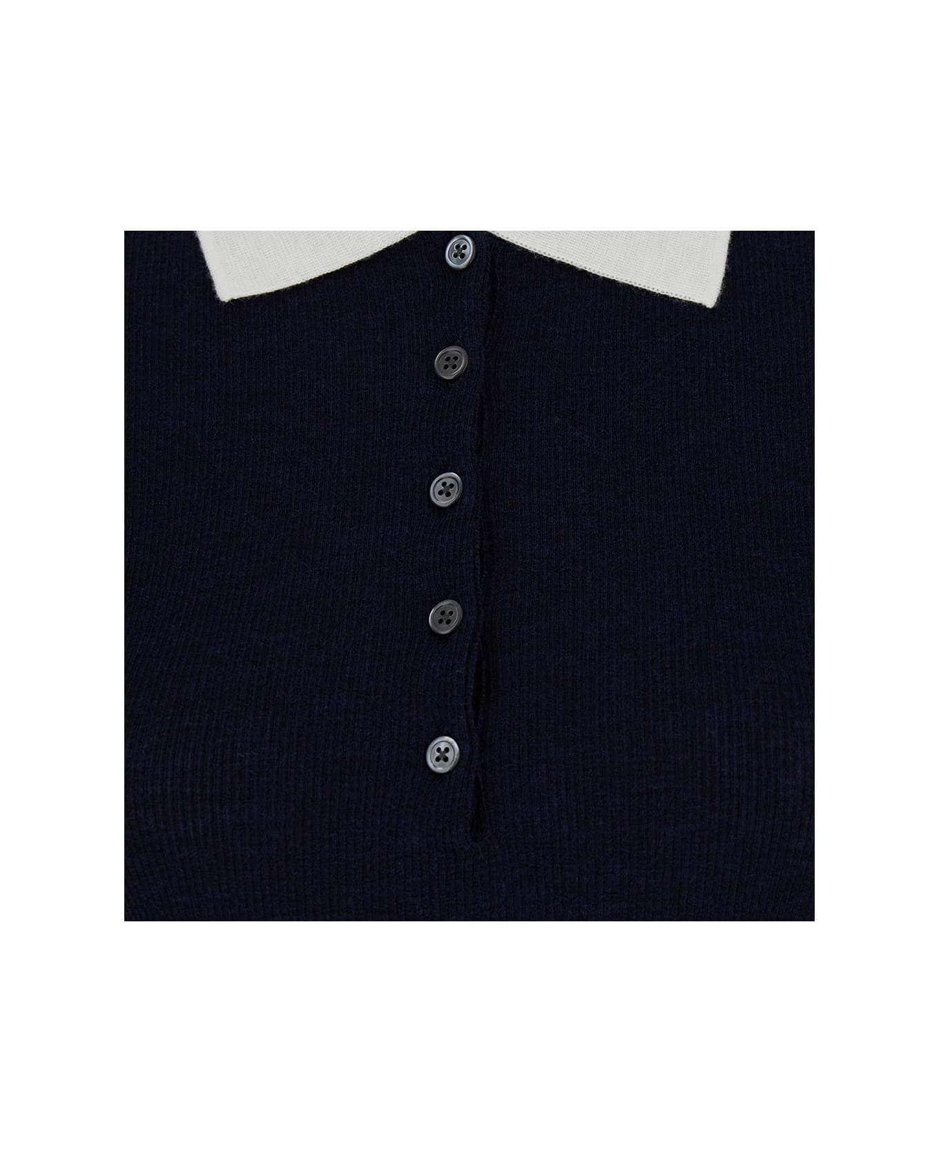 Thom Browne Blue Fitted Polo Shirt With Contrasting Collar In Wool Woman - Blu