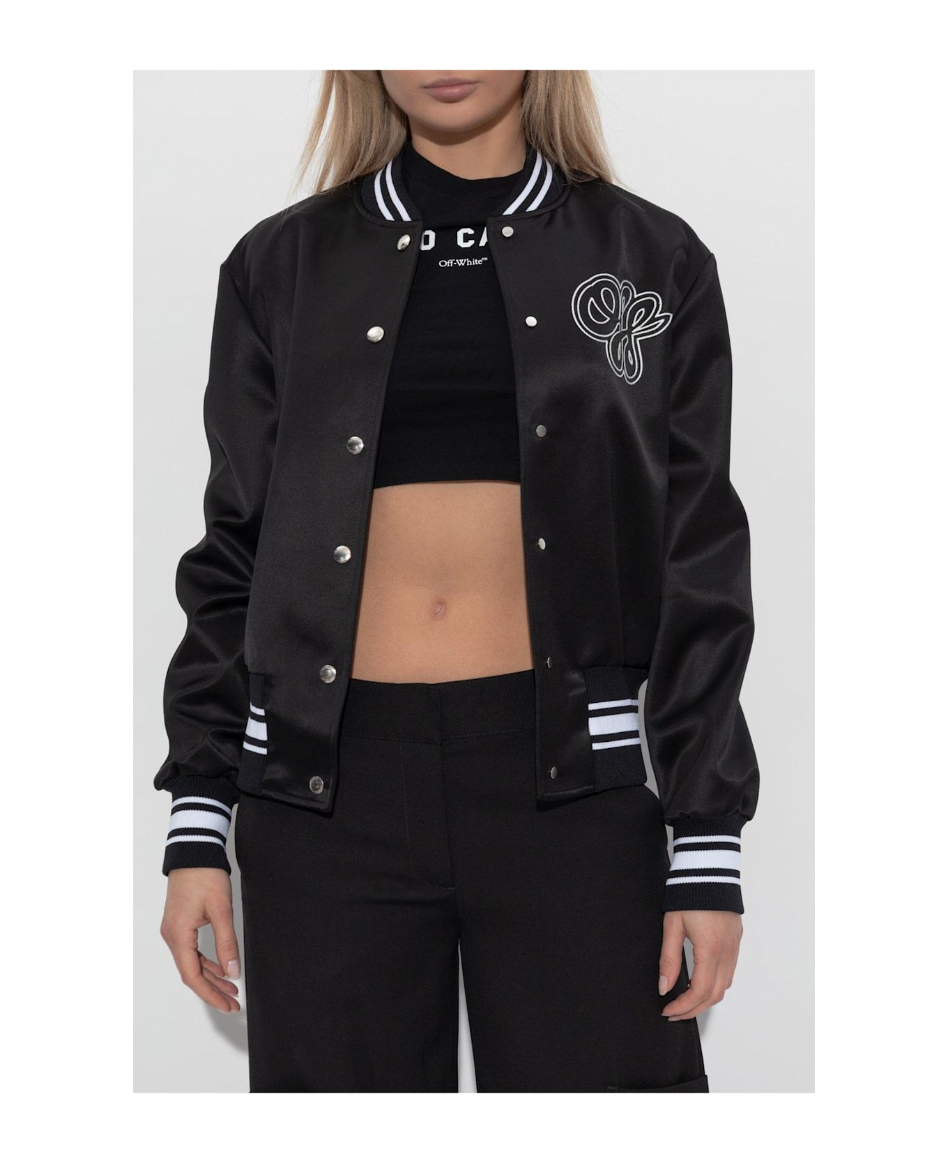Off-White Logo Printed Varsity Jacket - Black White
