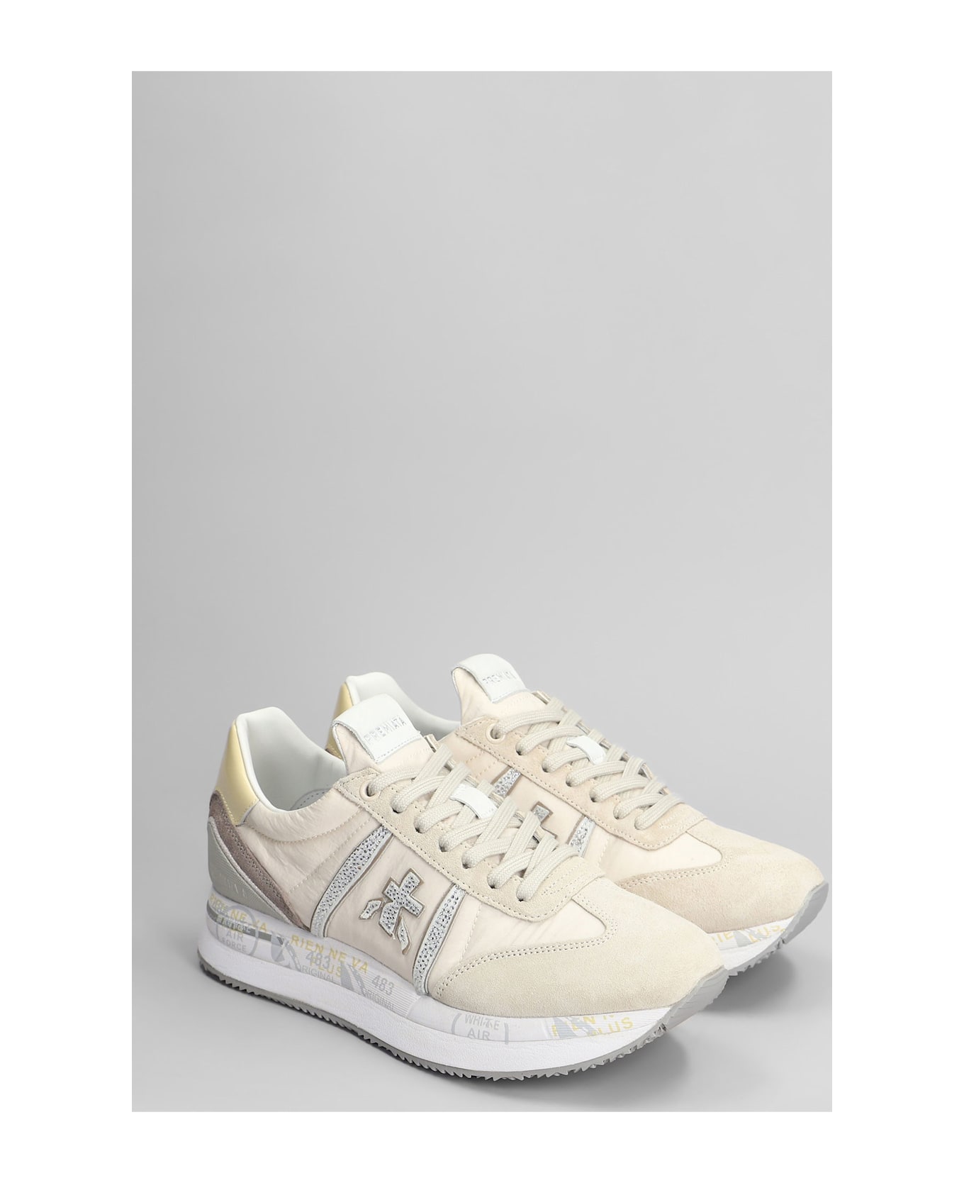 Premiata Conny Sneakers In Beige Suede And Fabric - beige