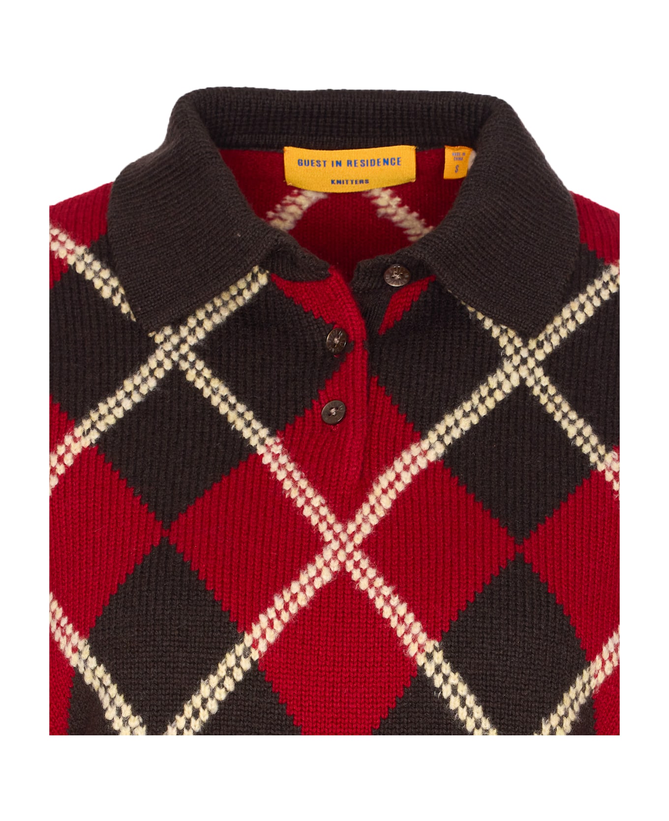 Guest in Residence Argyle Long Sleeves Polo - Red