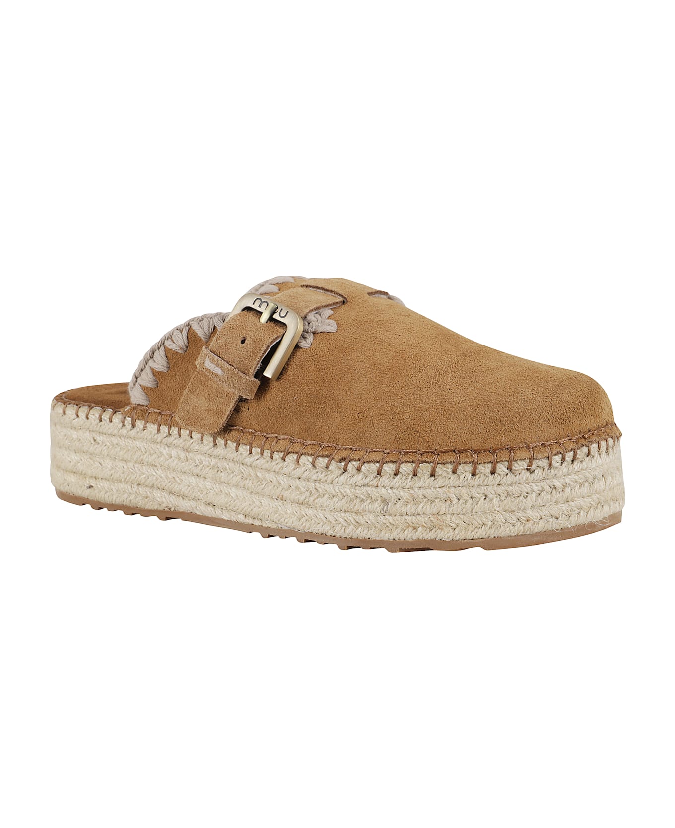 Mou Jute Clog Plain Slipper-mule In Leather Color Suede - Cog Cognac
