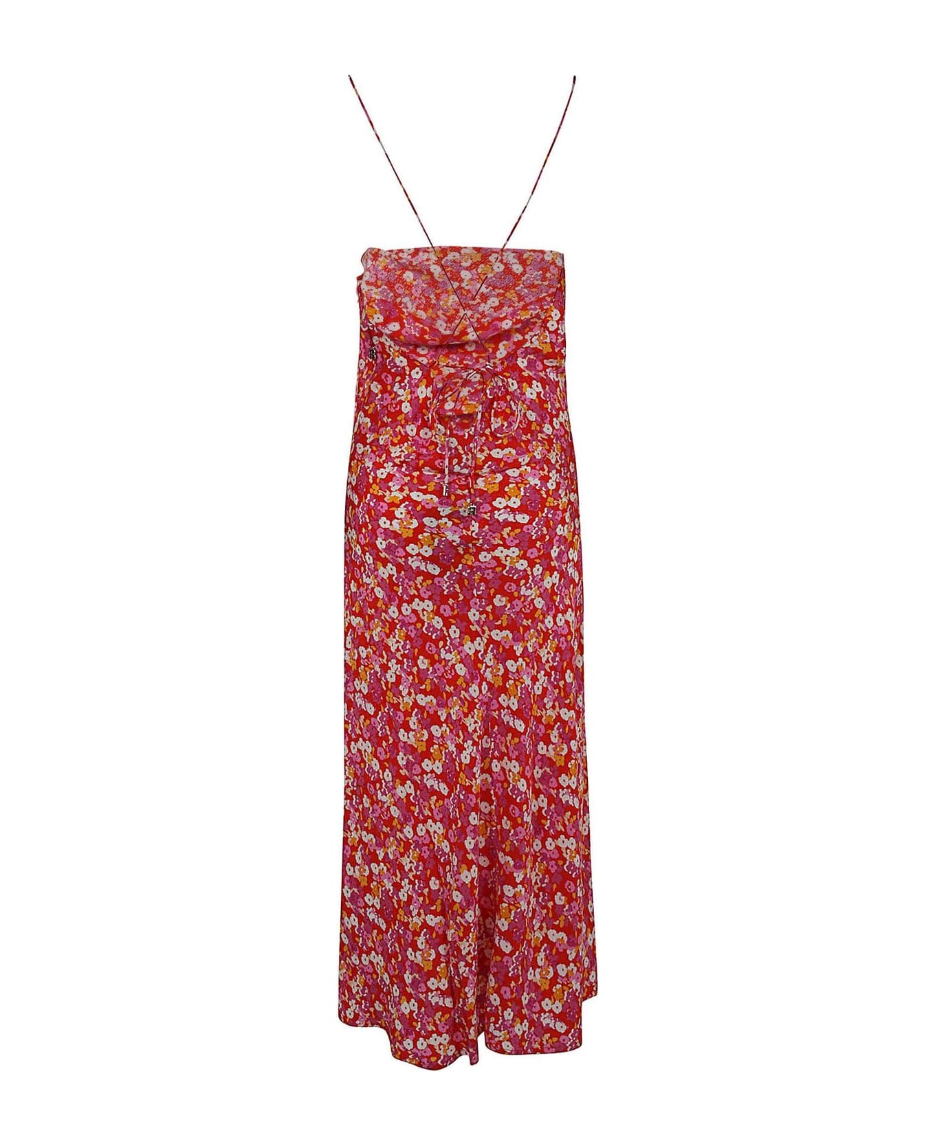 Rotate by Birger Christensen Jacquard Flower Printed Midi Dress - Acid Flower Aop+Fiery Red