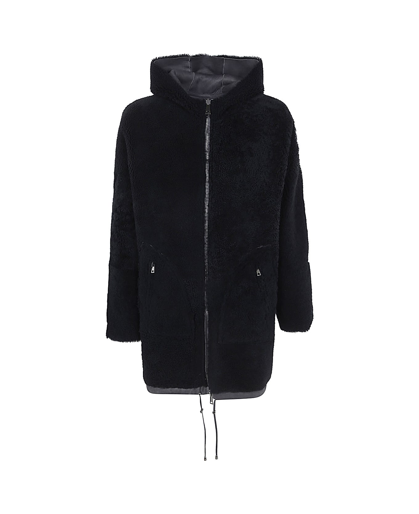 Giorgio Brato Reversible Shearling Over With Hood - Eagle Grey