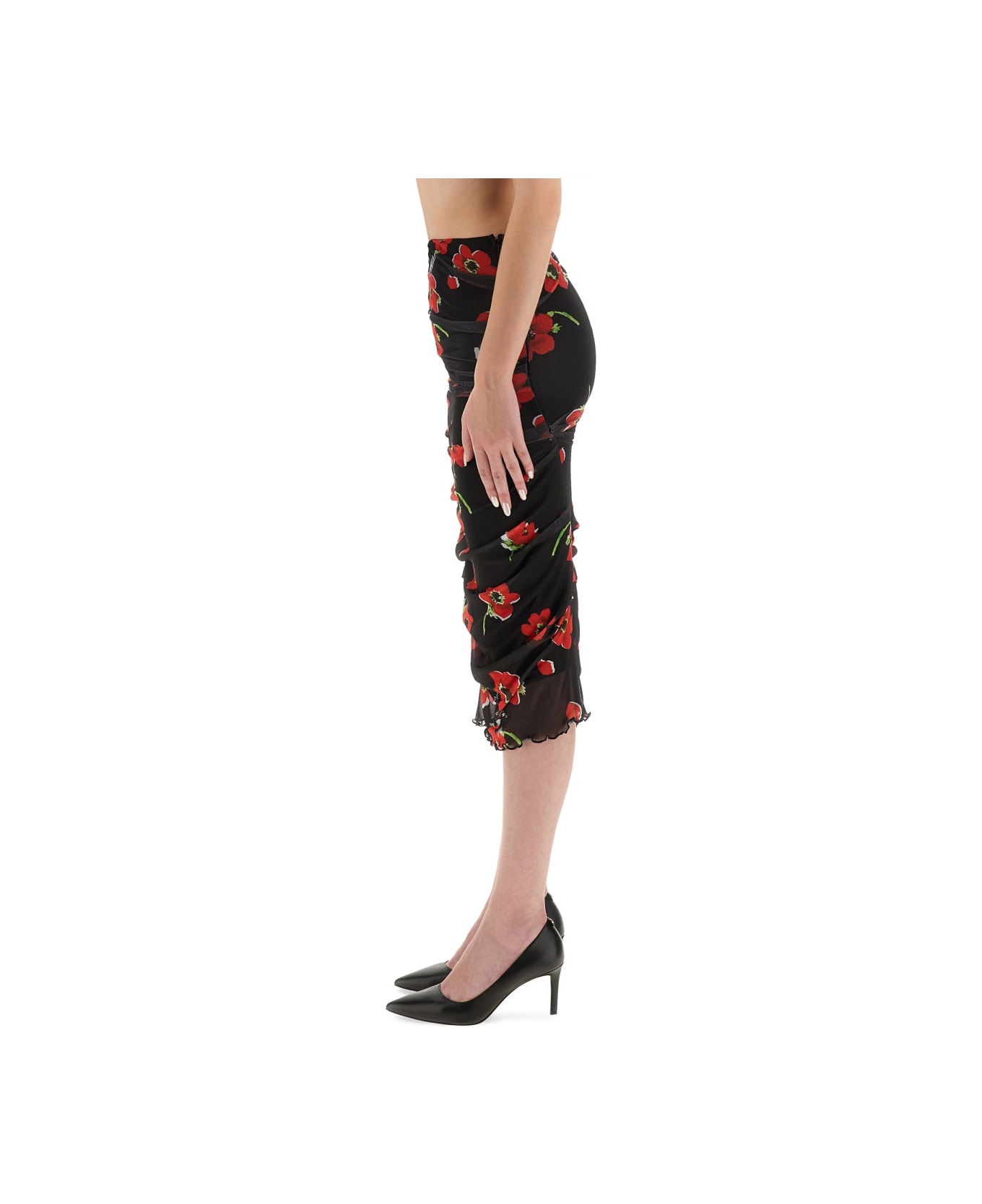 M05CH1N0 Jeans Floral Mesh Skirt - BLACK