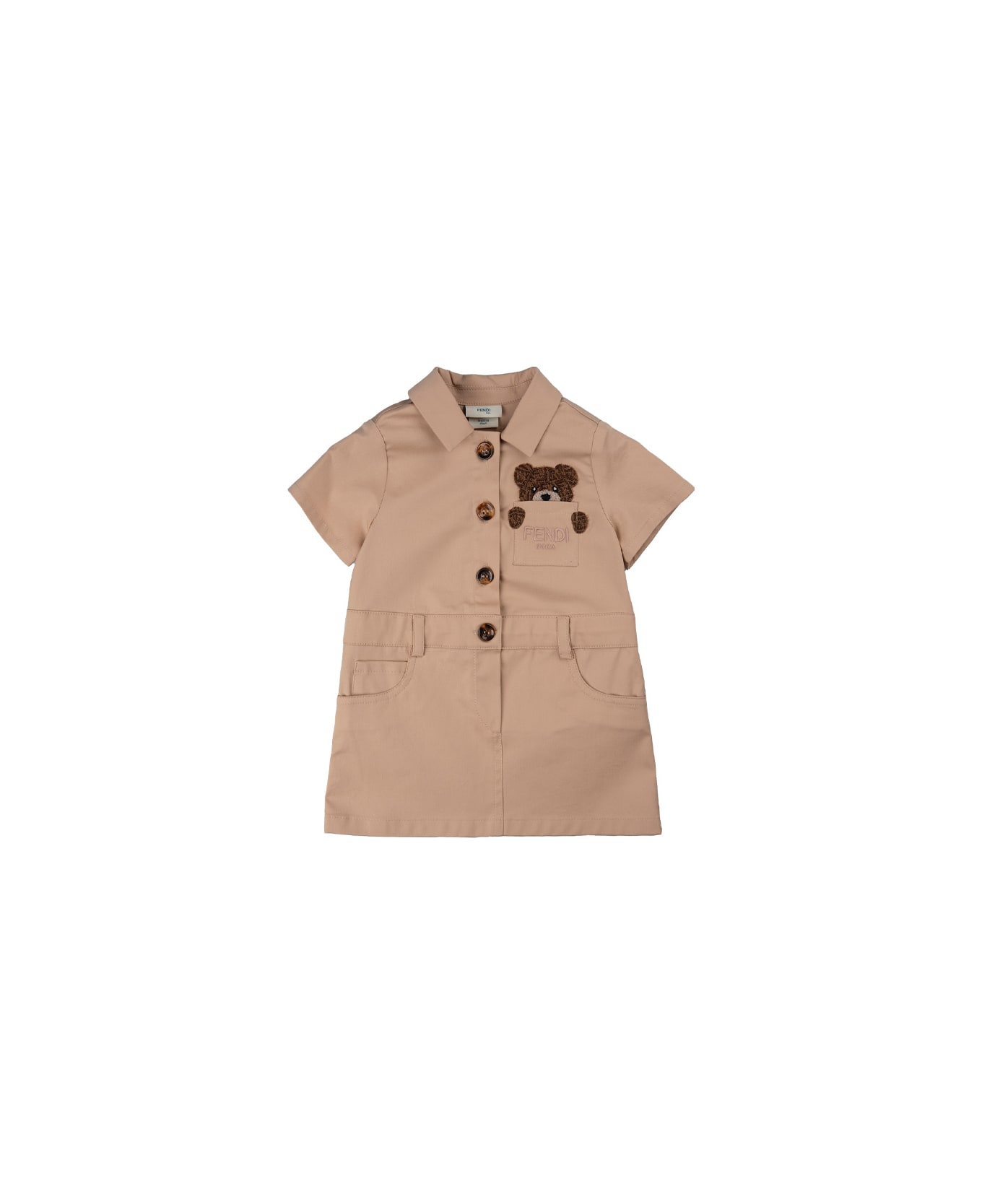 Fendi Beige Dress With Teddy Bear Embroidery - Brown