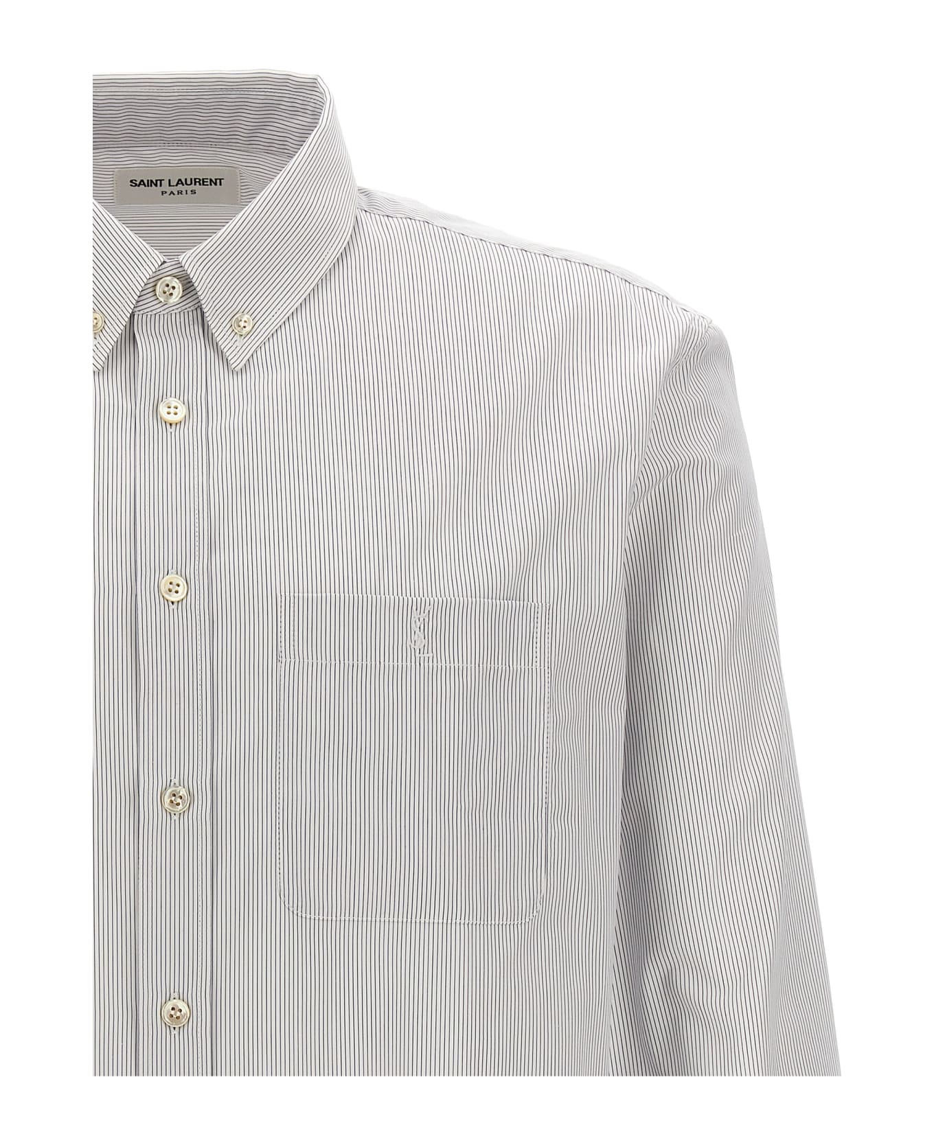 Saint Laurent Striped Cotton Shirt - WHITE/LIGHT BLUE
