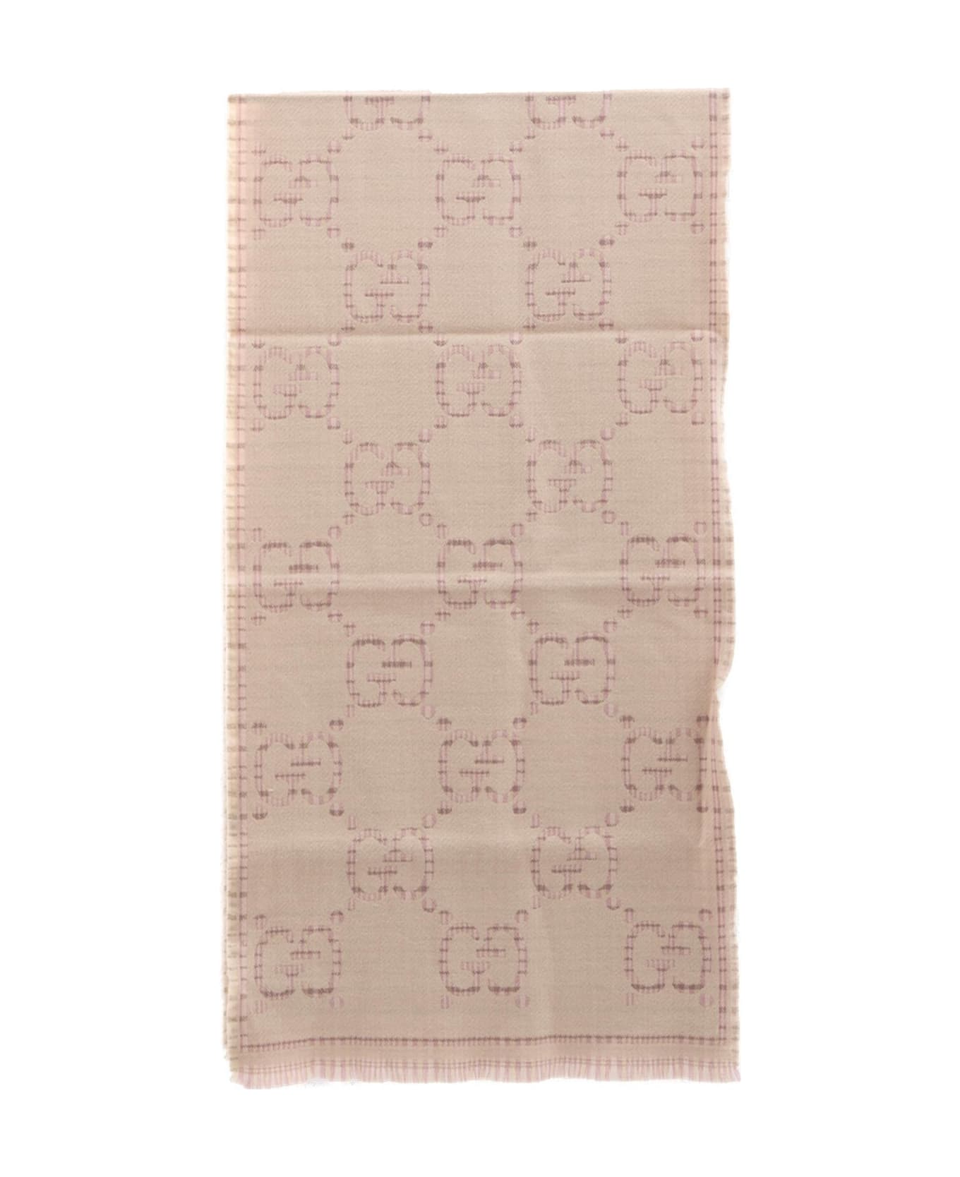 Gucci Gg Jacquard Knitted Scarf - Ivory Pink スカーフ＆ストール