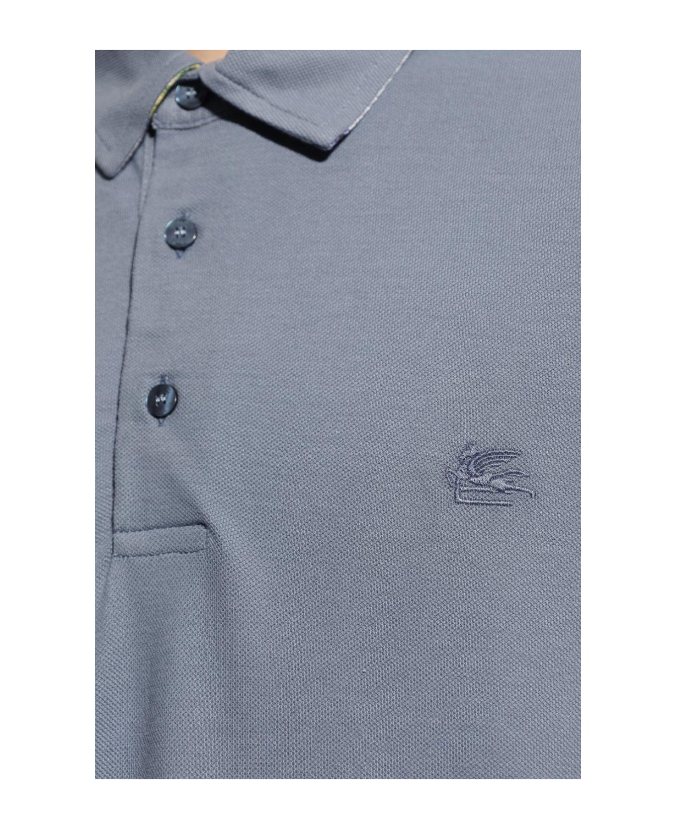 Etro Logo Embroidered Short-sleeved Polo Shirt - Avio 3