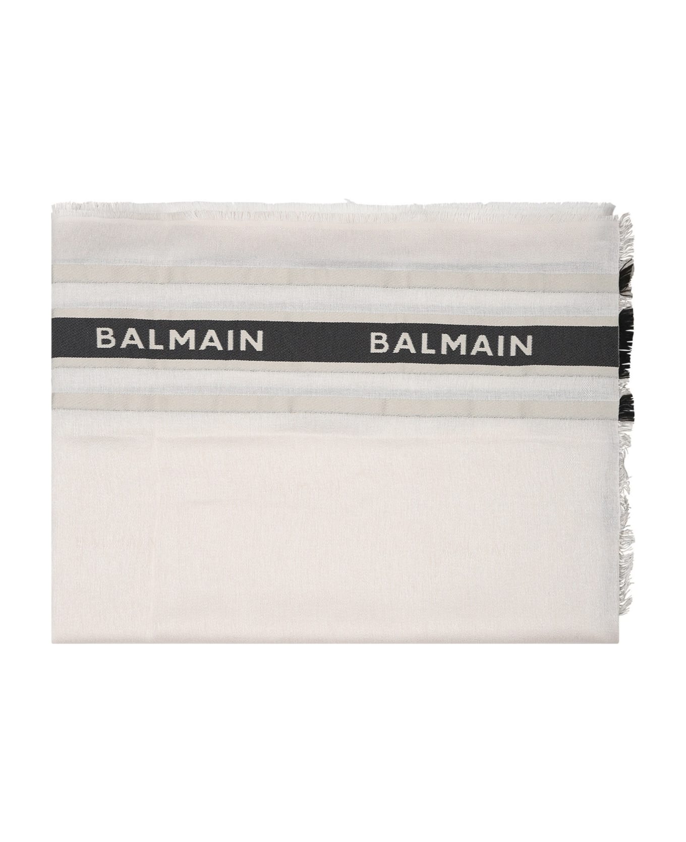Balmain White Scarf For Kids With Logo - White