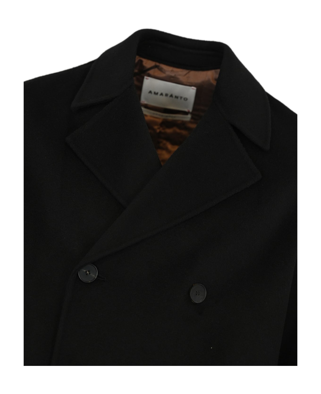 Amaranto Double-breasted Coat In Wool And Cashmere - Black