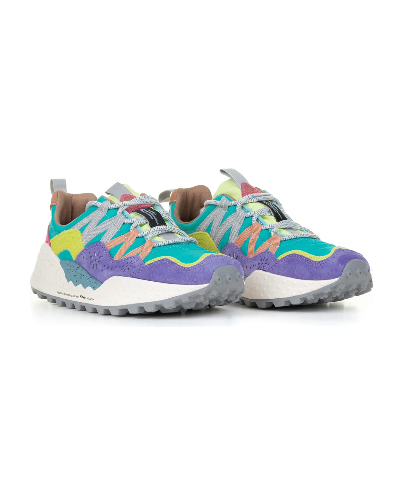 Flower Mountain Multicolored Washi Sneakers In Suede And Nylon - LILAC GREEN