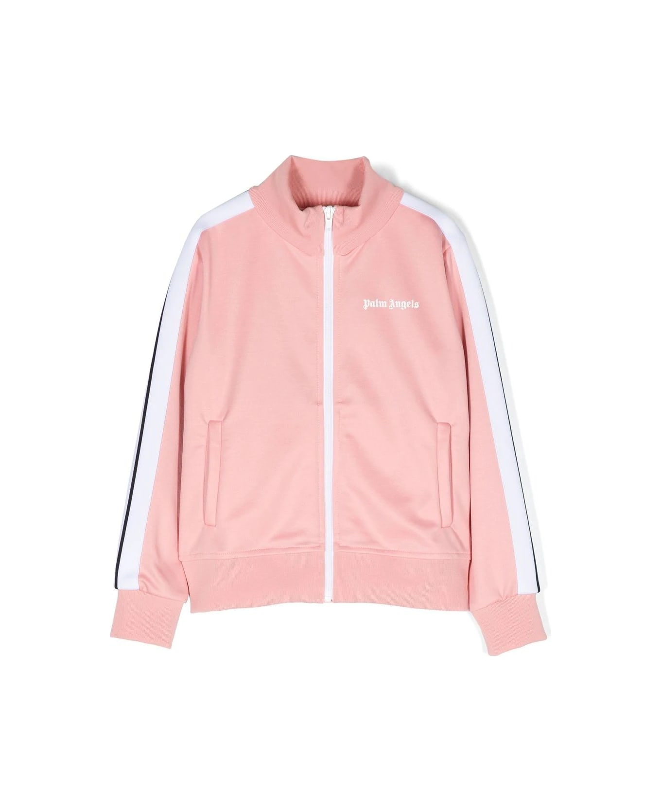 Palm Angels Pink Track Jacket With Zip And Logo - Pink ニットウェア＆スウェットシャツ
