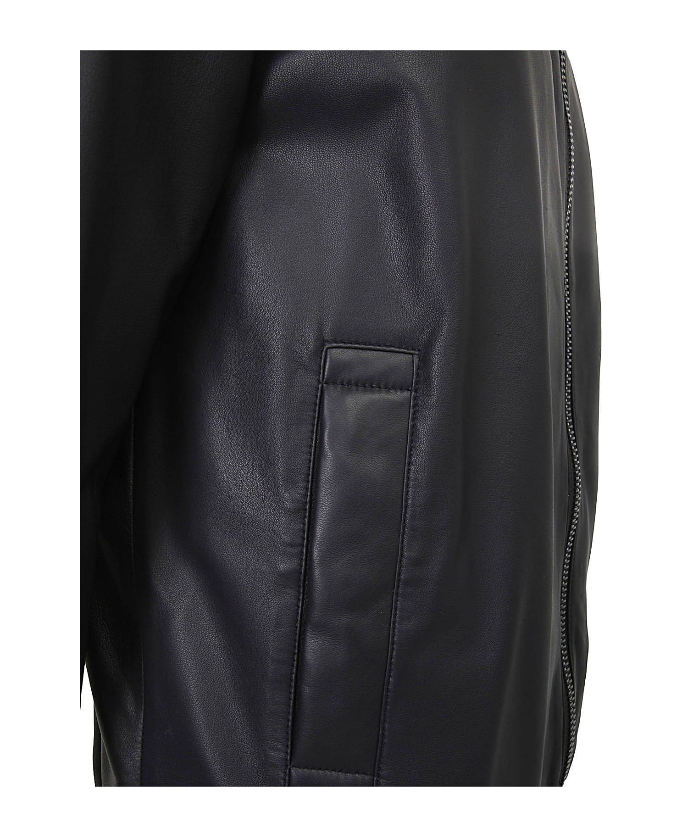 Emporio Armani Zip-up Long Sleeved Leather Jacket - Blue