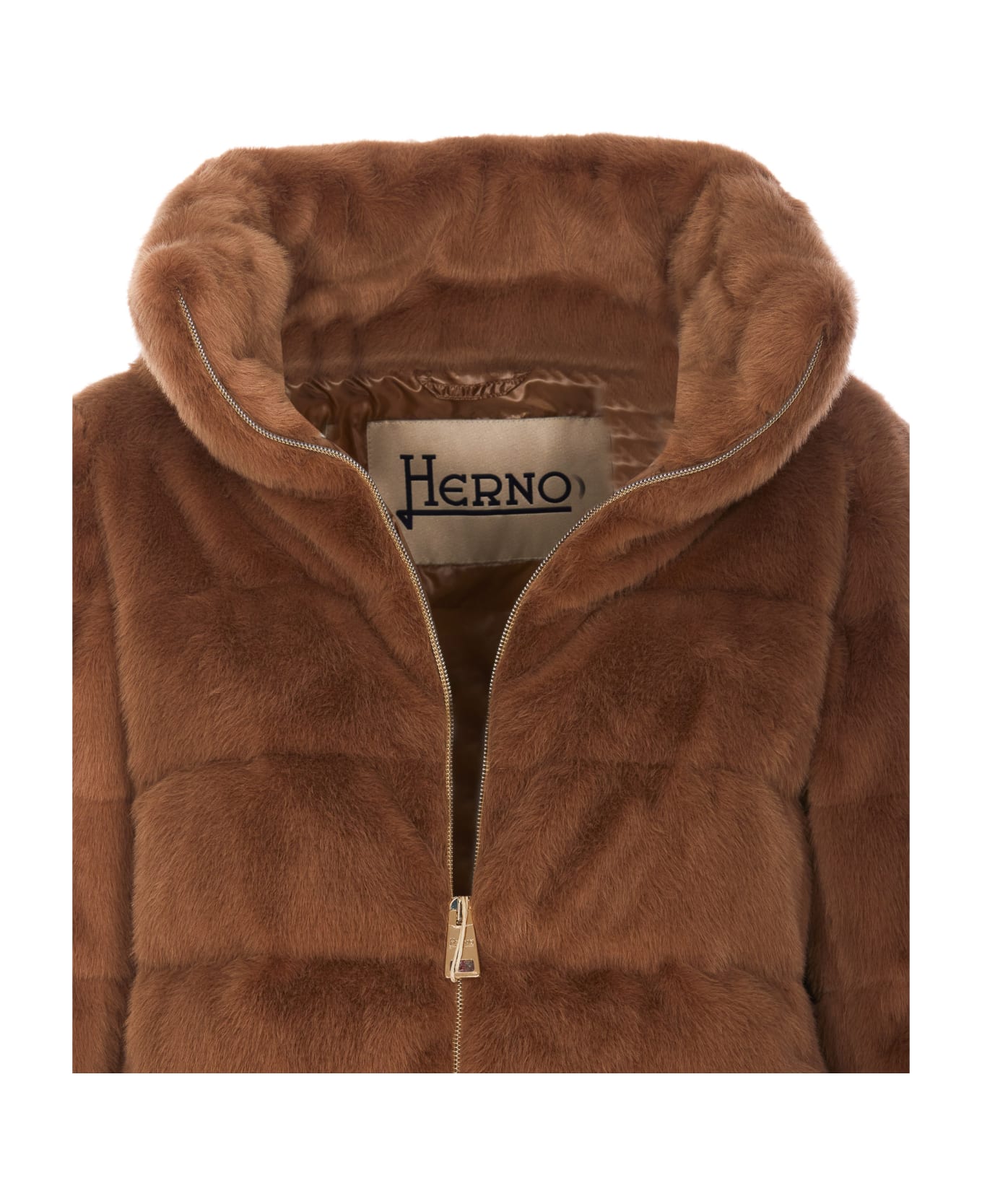 Herno Fur Effect Cape Jacket - Brown