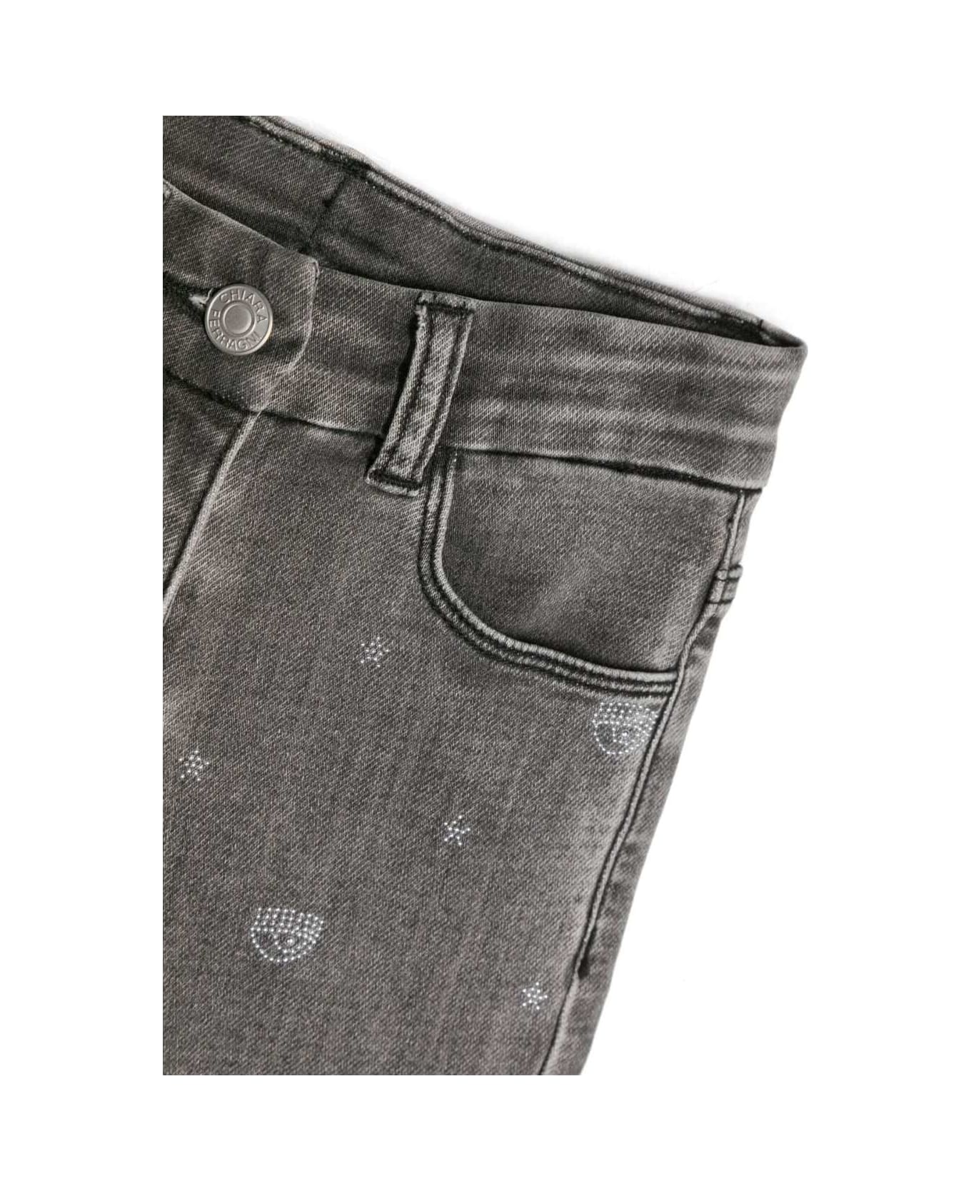 Chiara Ferragni Black Straight Jeans With All-over Strassed Logo Motif In Cotton Girl - Black