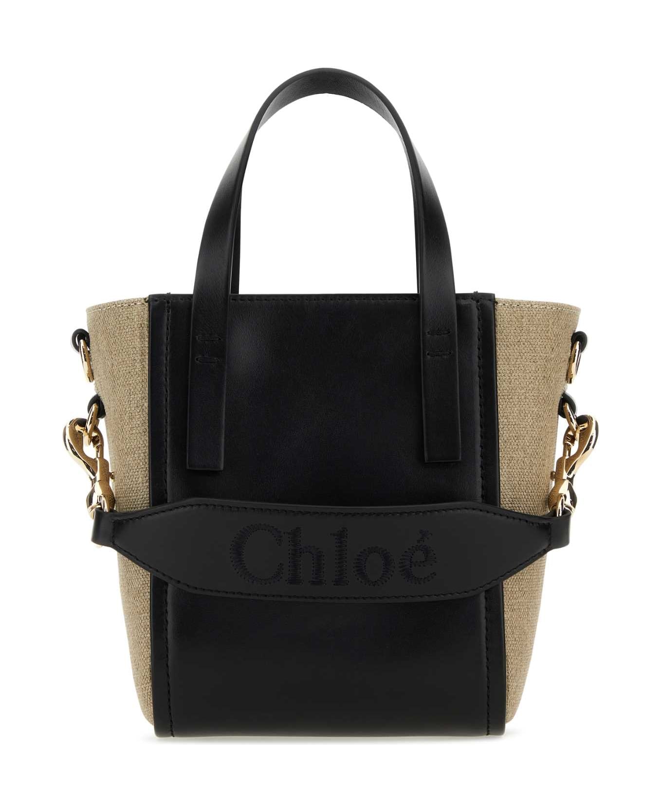 Chloé Two-tone Canvas And Leather Small Sense Shopping Bag - BLACK