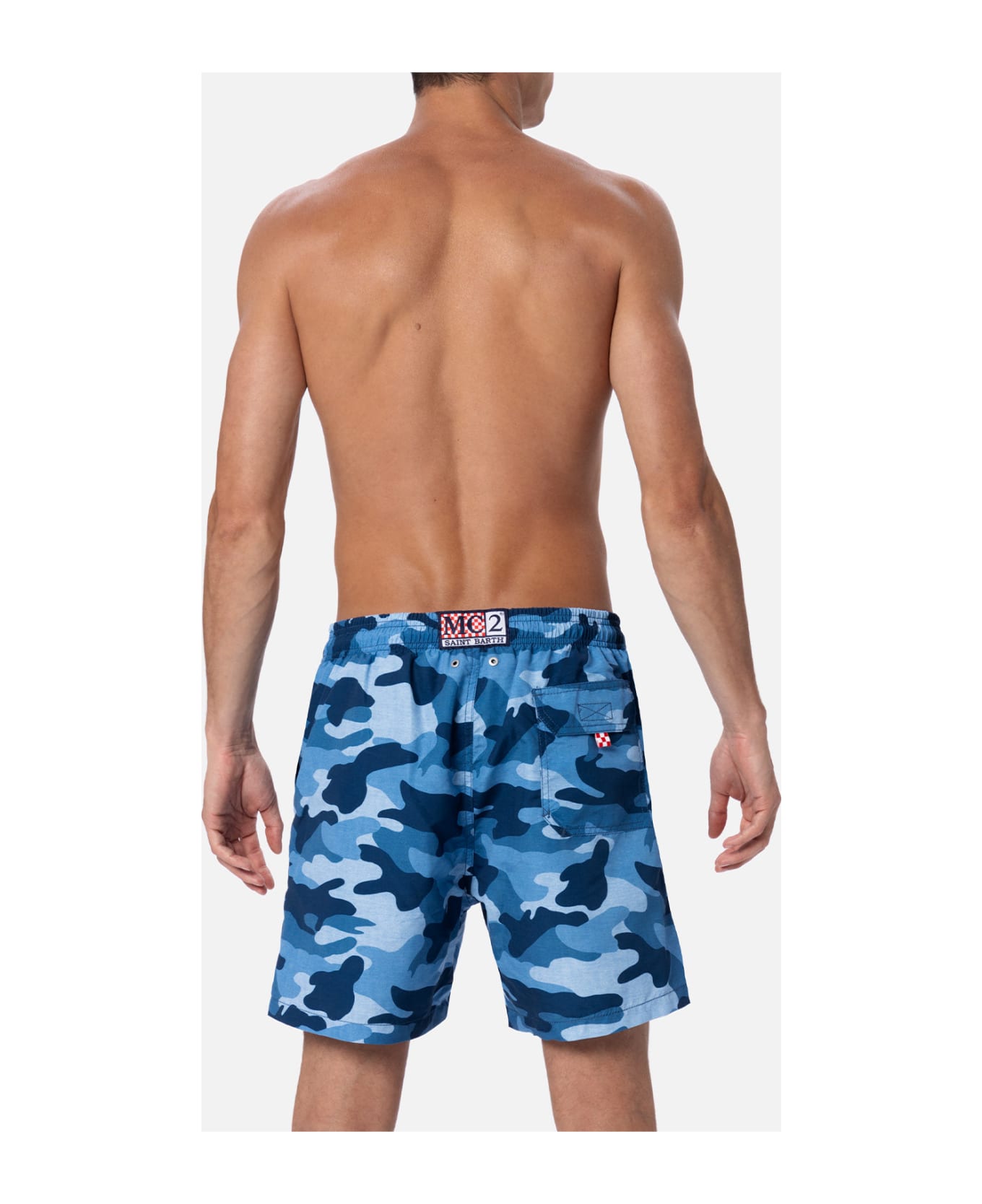 MC2 Saint Barth Man Mid-length Gustavia Swim-shorts With Camouflage Print - SKY