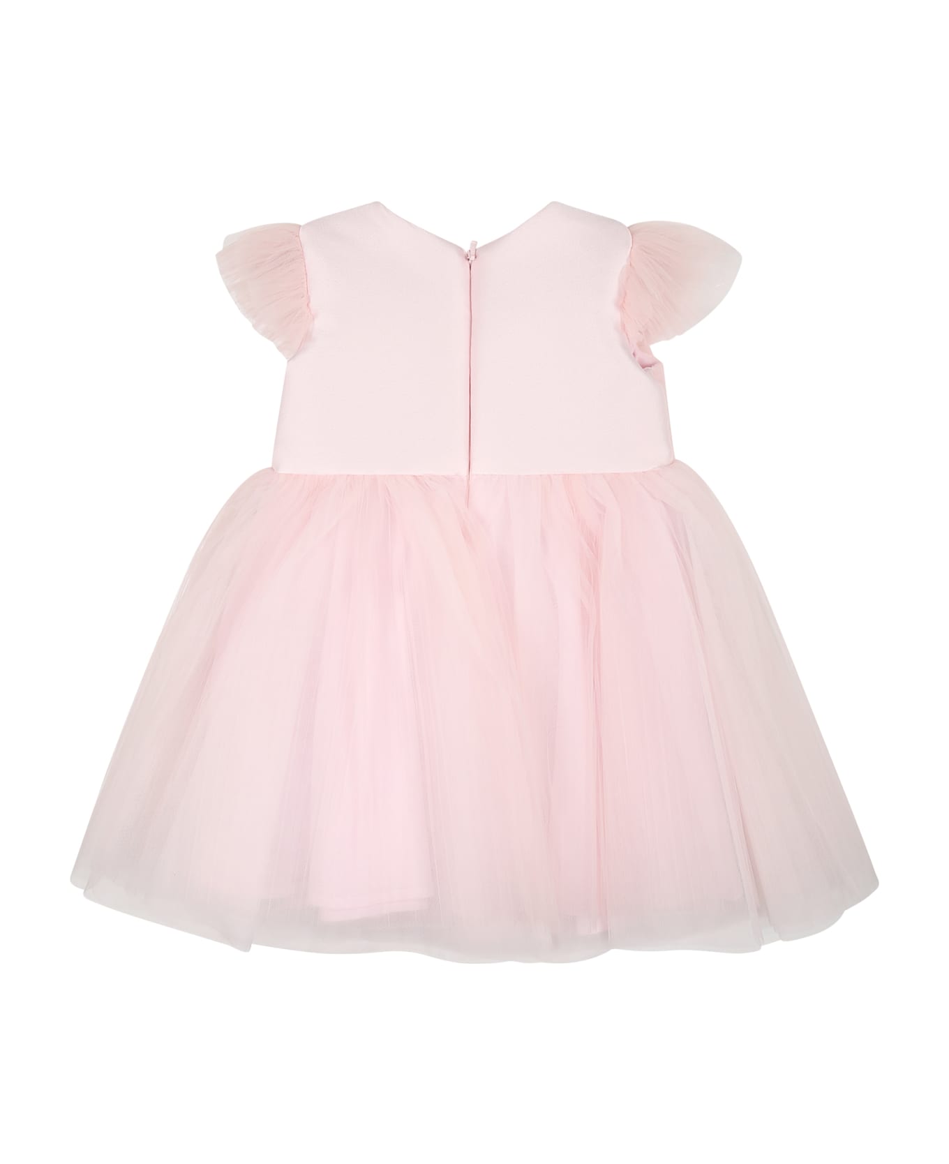 Monnalisa Pink Tulle Dress For Baby Girl - Pink