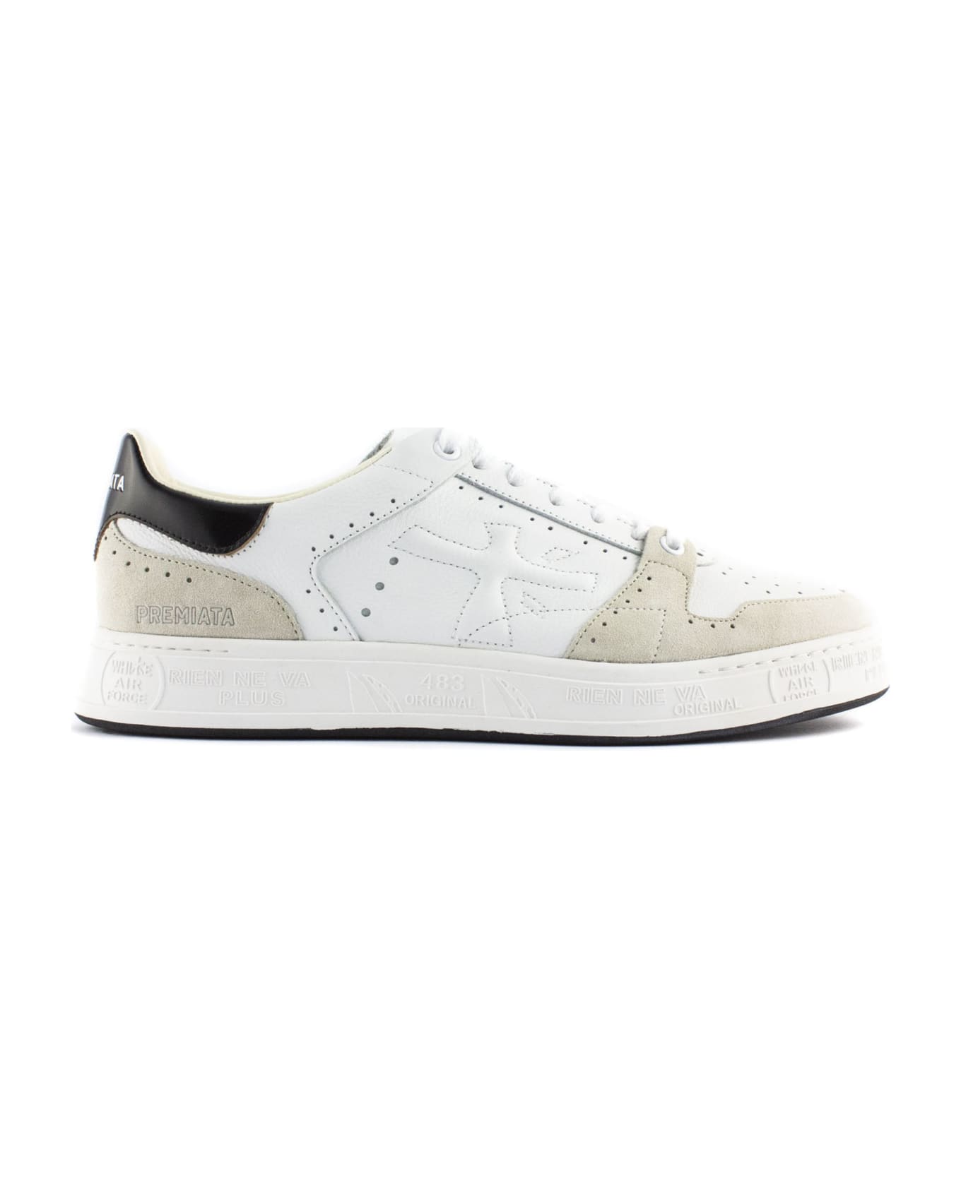 Premiata Quinn Sneakers In White Leather - Bianco/nero