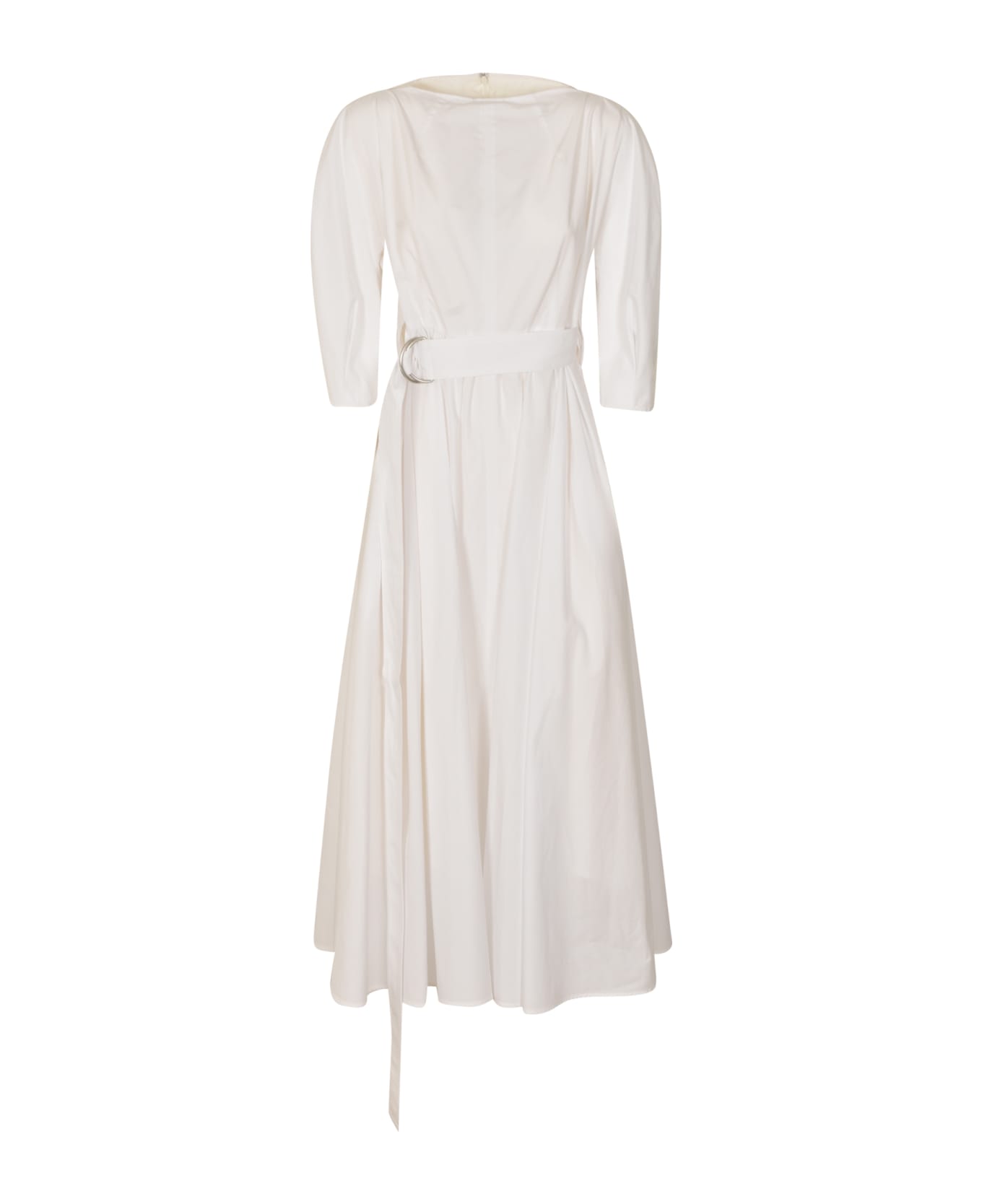 Yohji Yamamoto Belted Waist Rear Zip Flare Dress - Off White