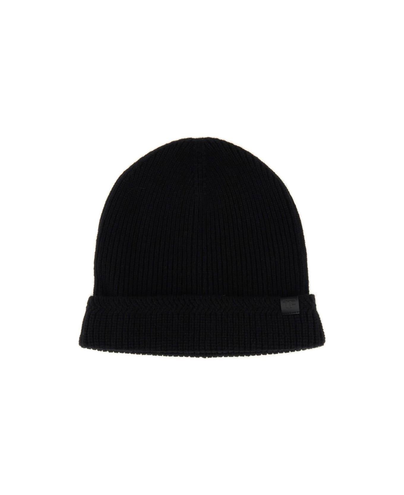 Tom Ford Tf Patch Ribbed Beanie - Black