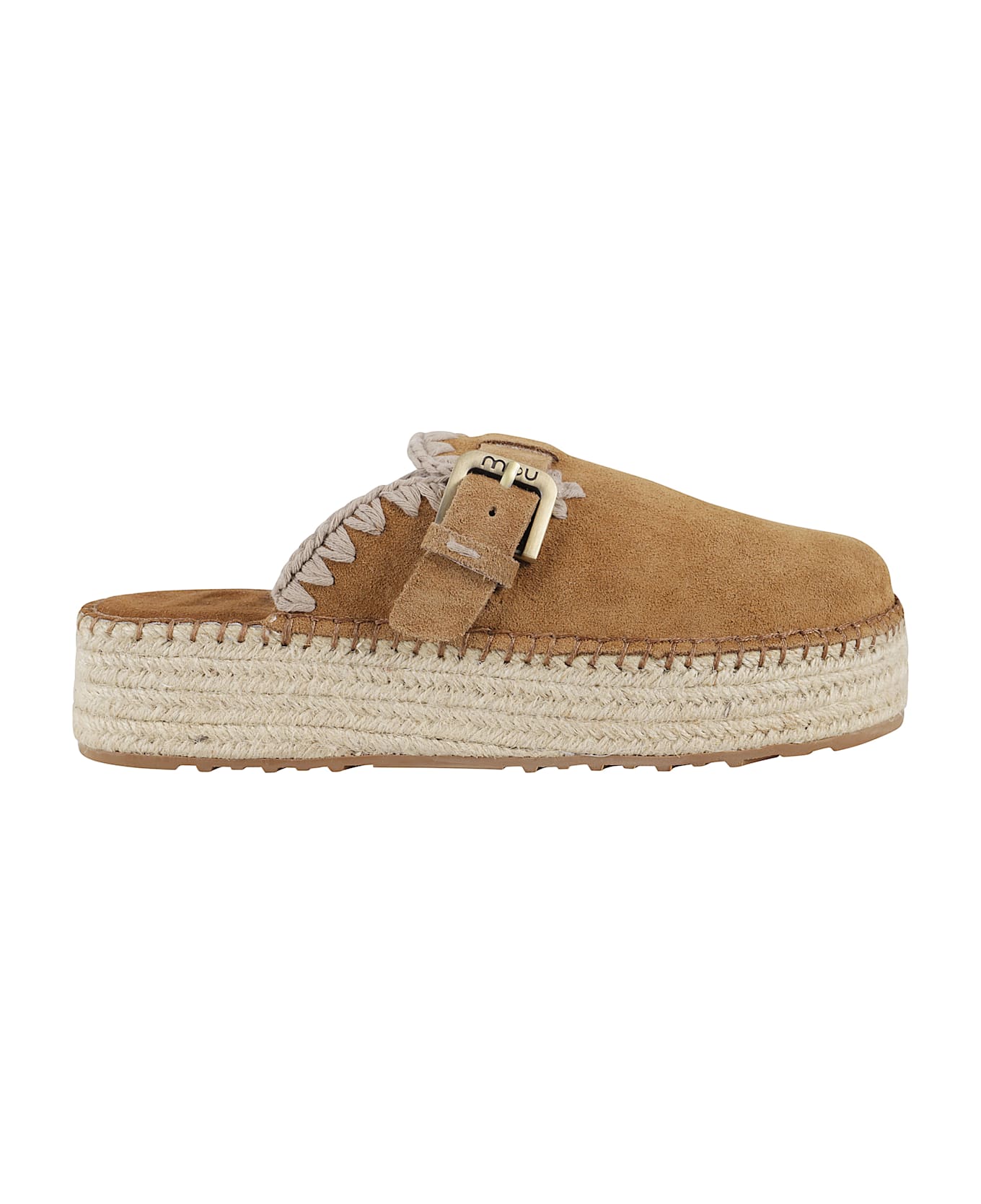 Mou Jute Clog Plain Slipper-mule In Leather Color Suede - Cog Cognac