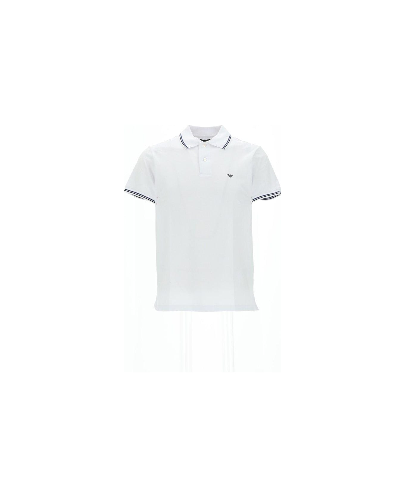 Emporio Armani Logo Embroidered Short Sleeved Polo Shirt - Bianco ottico
