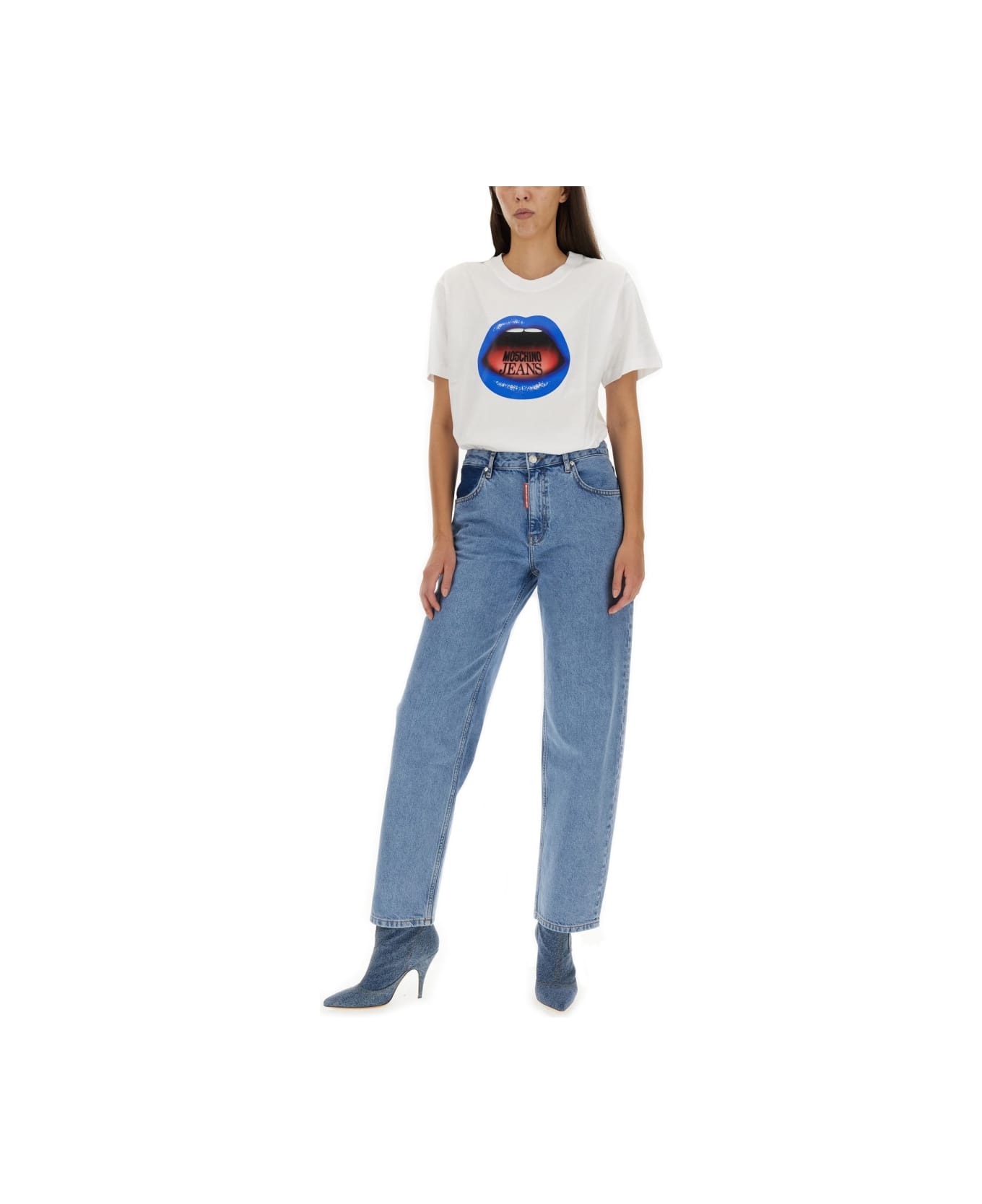 M05CH1N0 Jeans Mouth Print T-shirt - MULTICOLOUR