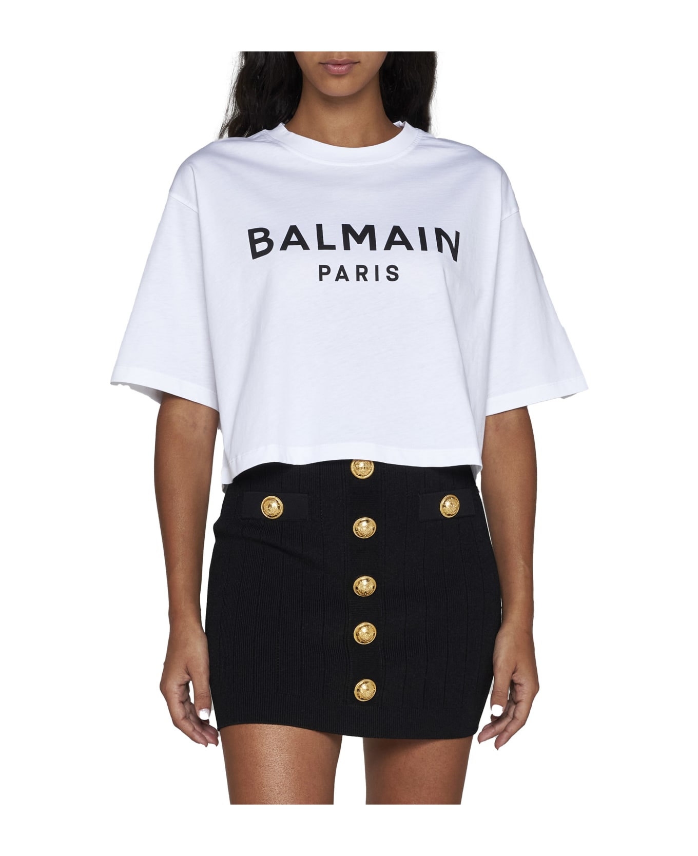 Balmain Logo Print Cropped T-shirt - White