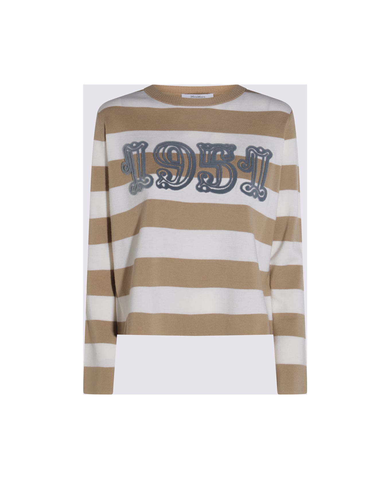 Max Mara White And Beige Wool Kmitwear - White