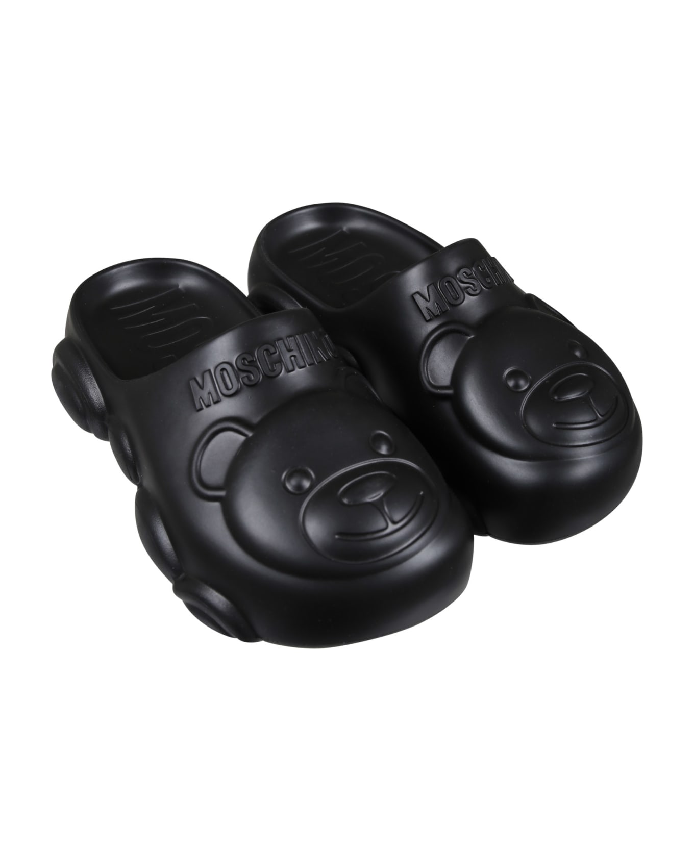 Moschino Black Mules For Kids With Teddy Bear - Black