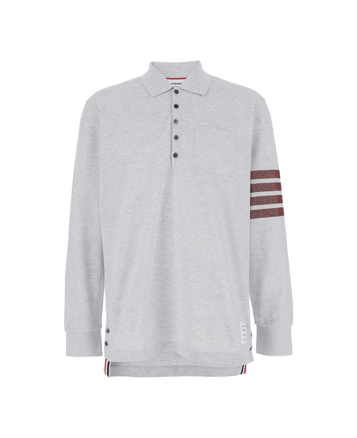 Thom Browne Grey Polo With 4 Bar Detail In Cotton Man - Grey