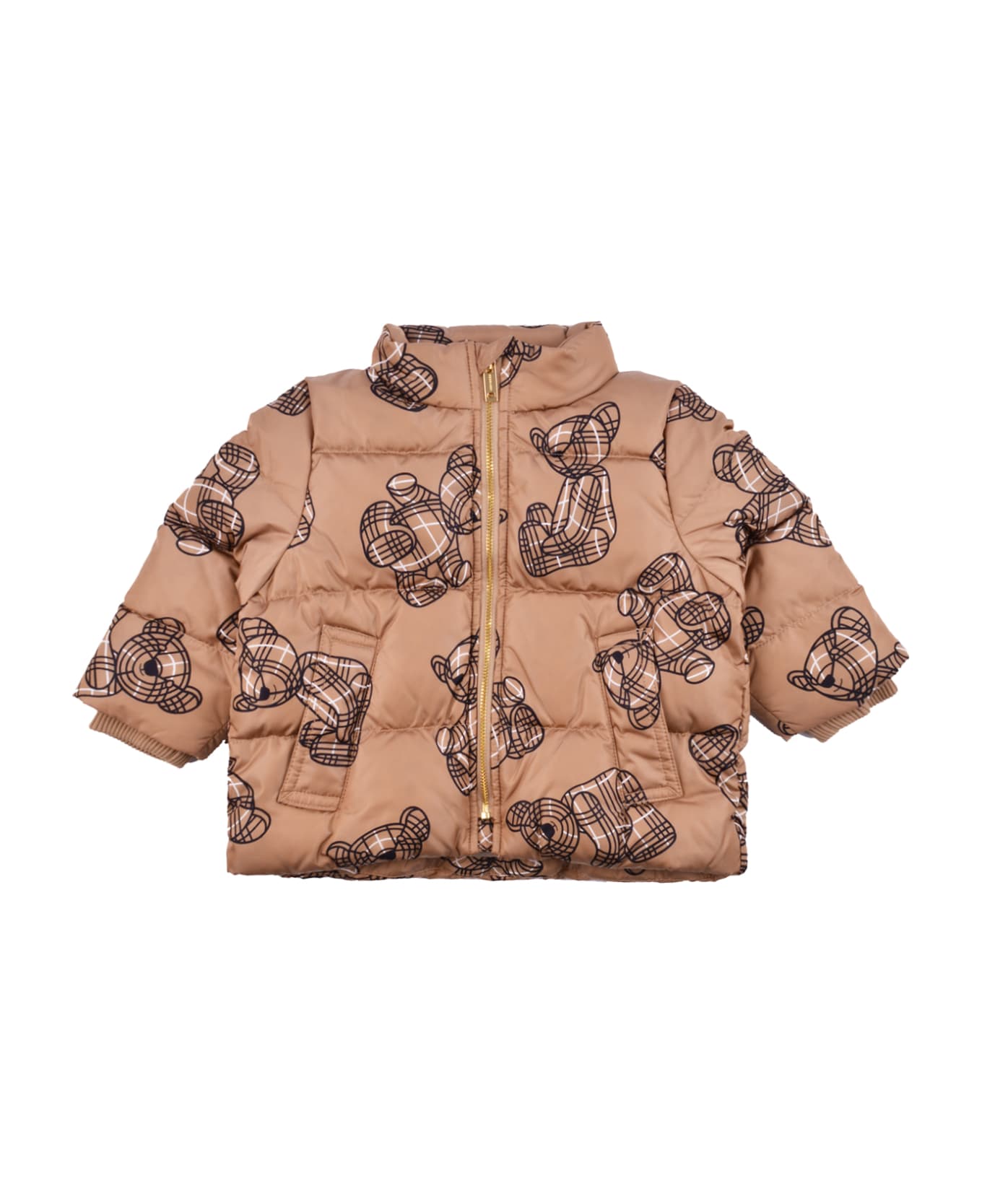 Burberry Nylon Down Jacket With Thomas Bear Print - Beige