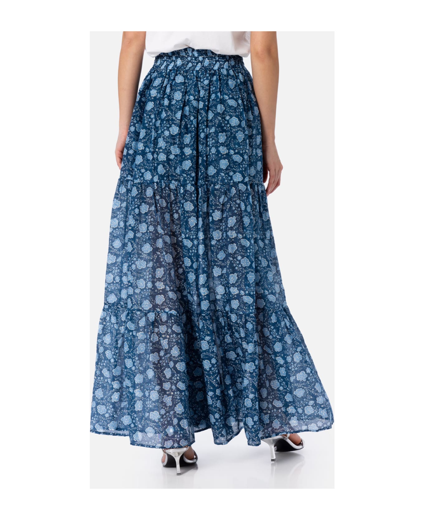 MC2 Saint Barth Woman Silk Voile Pleated Long Skirt Cheyenne - BLUE