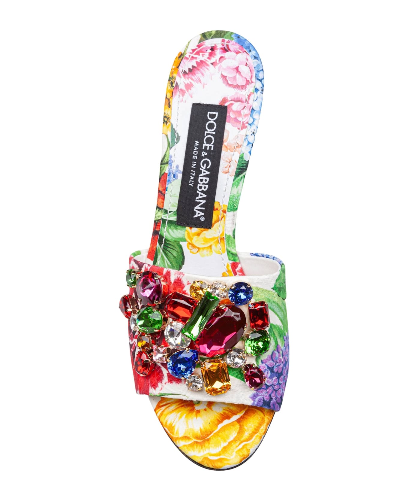 Dolce & Gabbana Mule In Brocade With Applied Stones - Flowers
