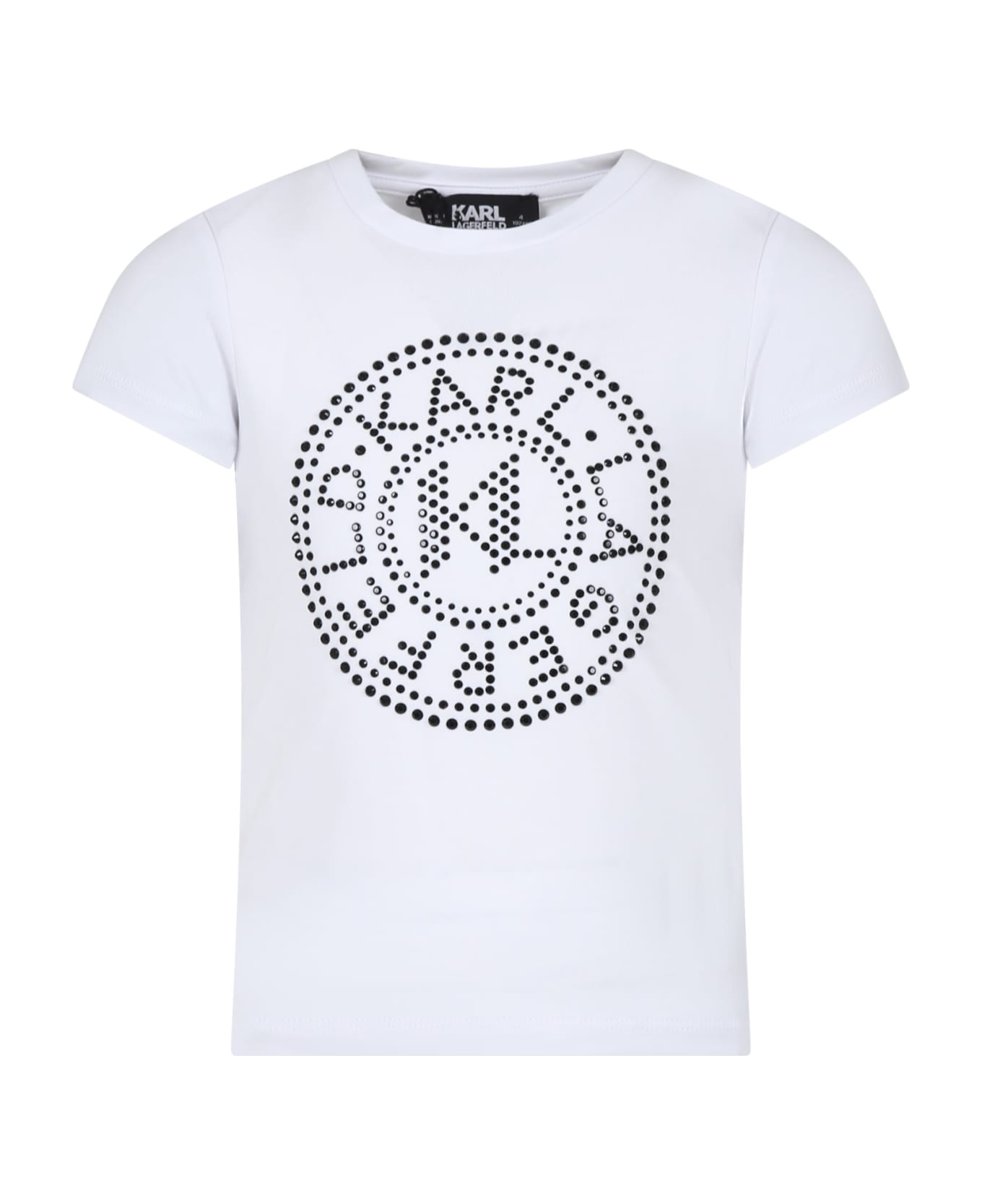 Karl Lagerfeld Kids White T-shirt For Girl With Rhinestone Logo Print - White Tシャツ＆ポロシャツ
