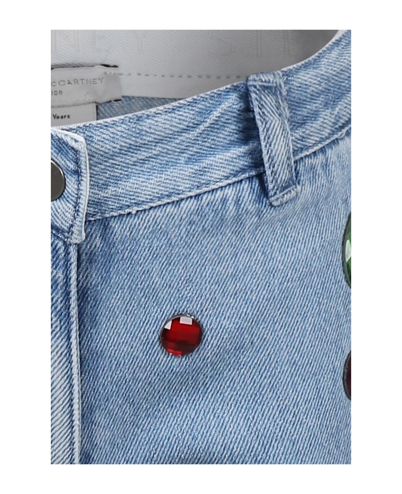 Stella McCartney Kids Light Blue Jeans For Girl With Gems - Denim