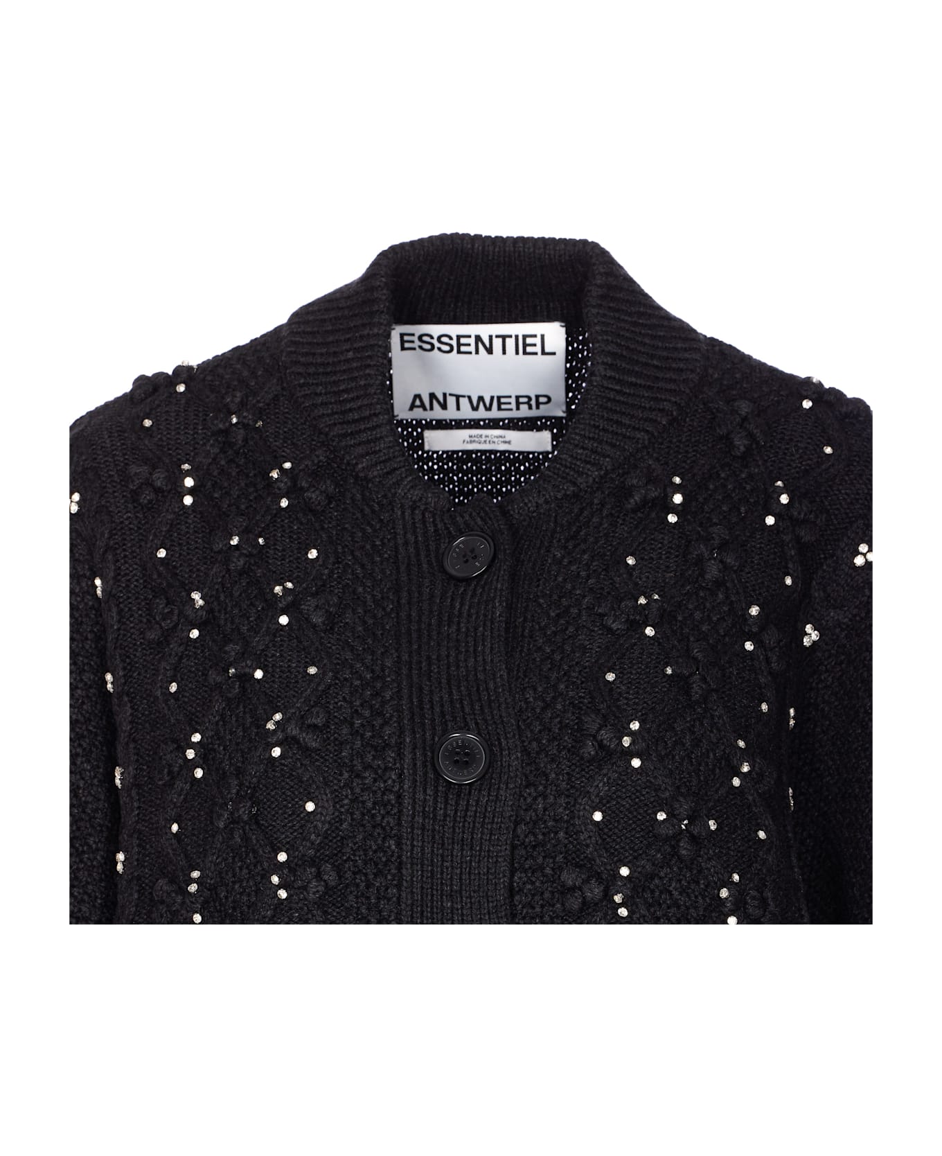 Essentiel Antwerp Iltimate Braided Cardigan With Rhinestone Decorations - Black