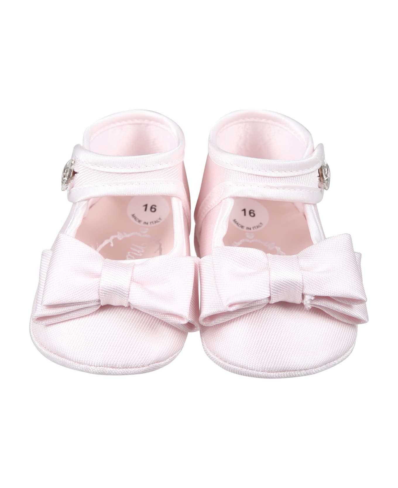 Monnalisa Pink Flat Shoes For Baby Girl With Bow - Pink シューズ