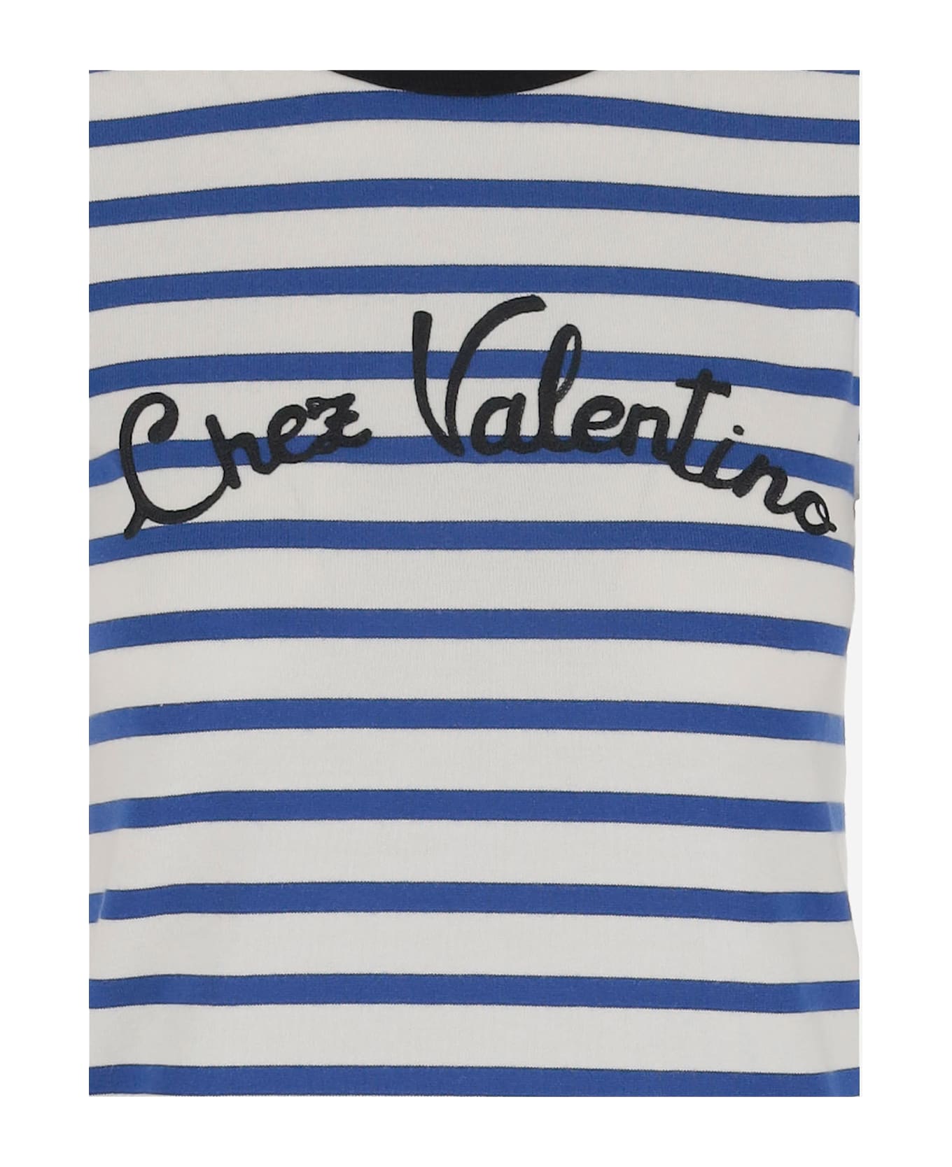 Valentino White And Blue Cotton T-shirt - AVORIO/BLU