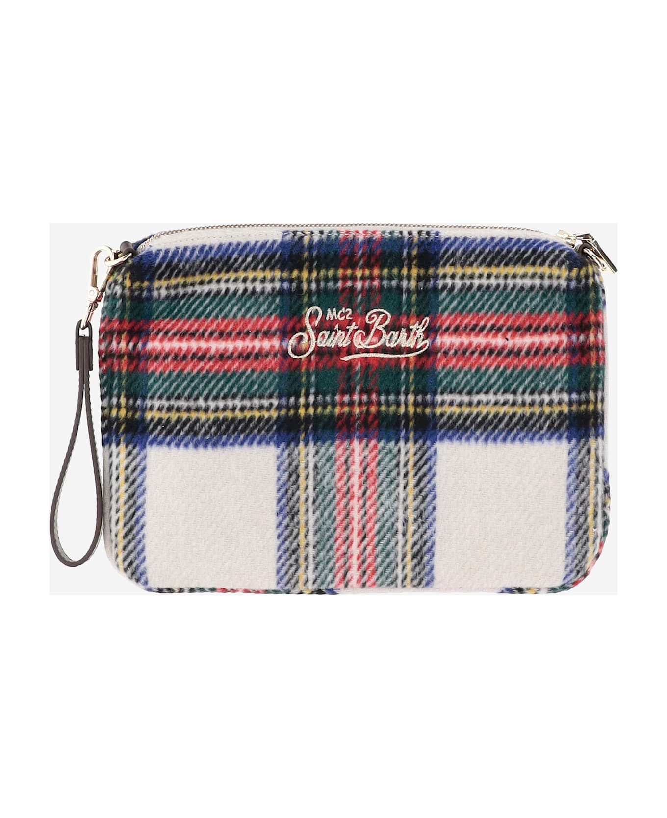 MC2 Saint Barth Wool Blend Clutch Bag With Check Pattern And Logo - Red