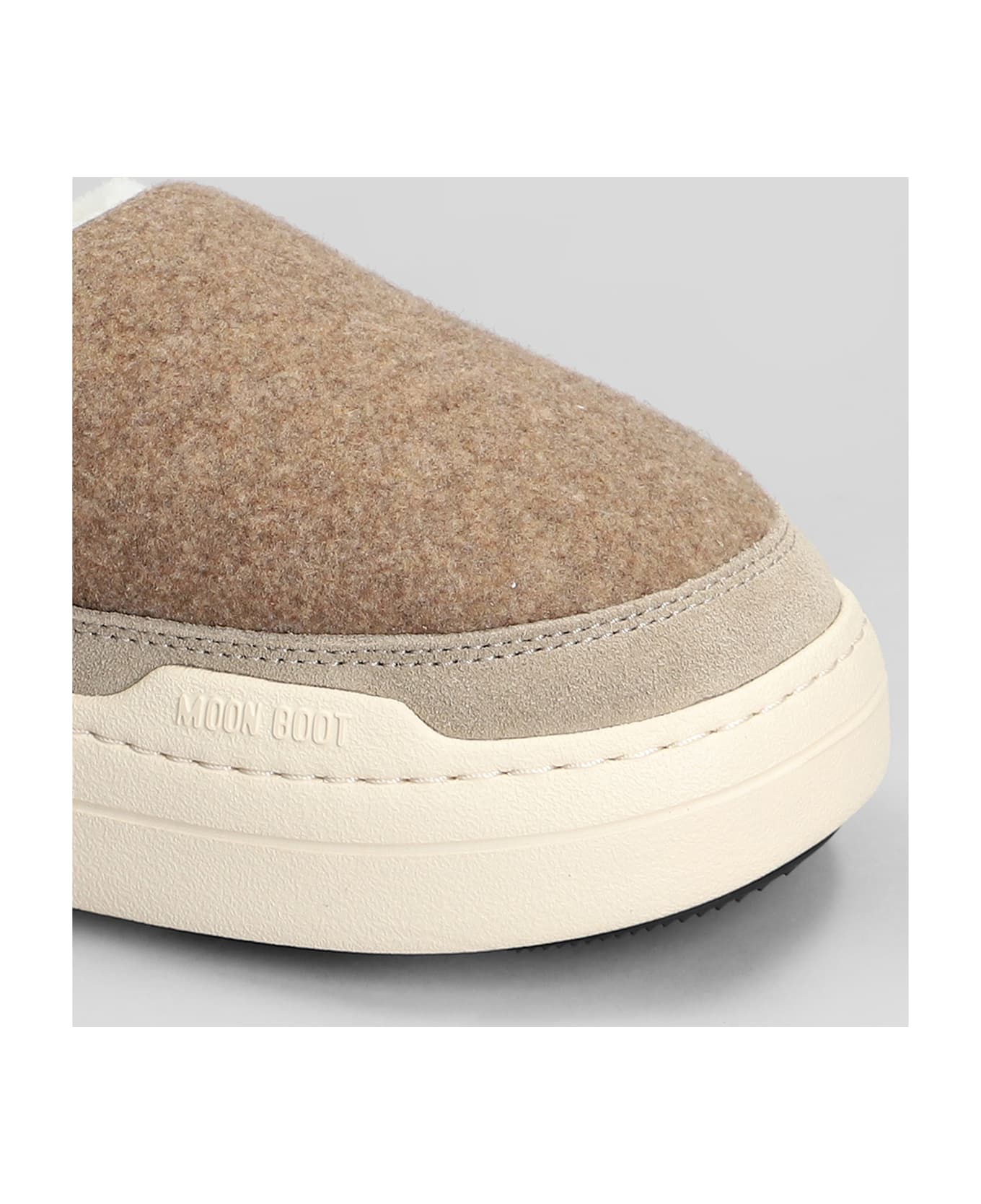 Moon Boot Mb Park Clog Slipper-mule In Beige Leather And Fabric - Neutro