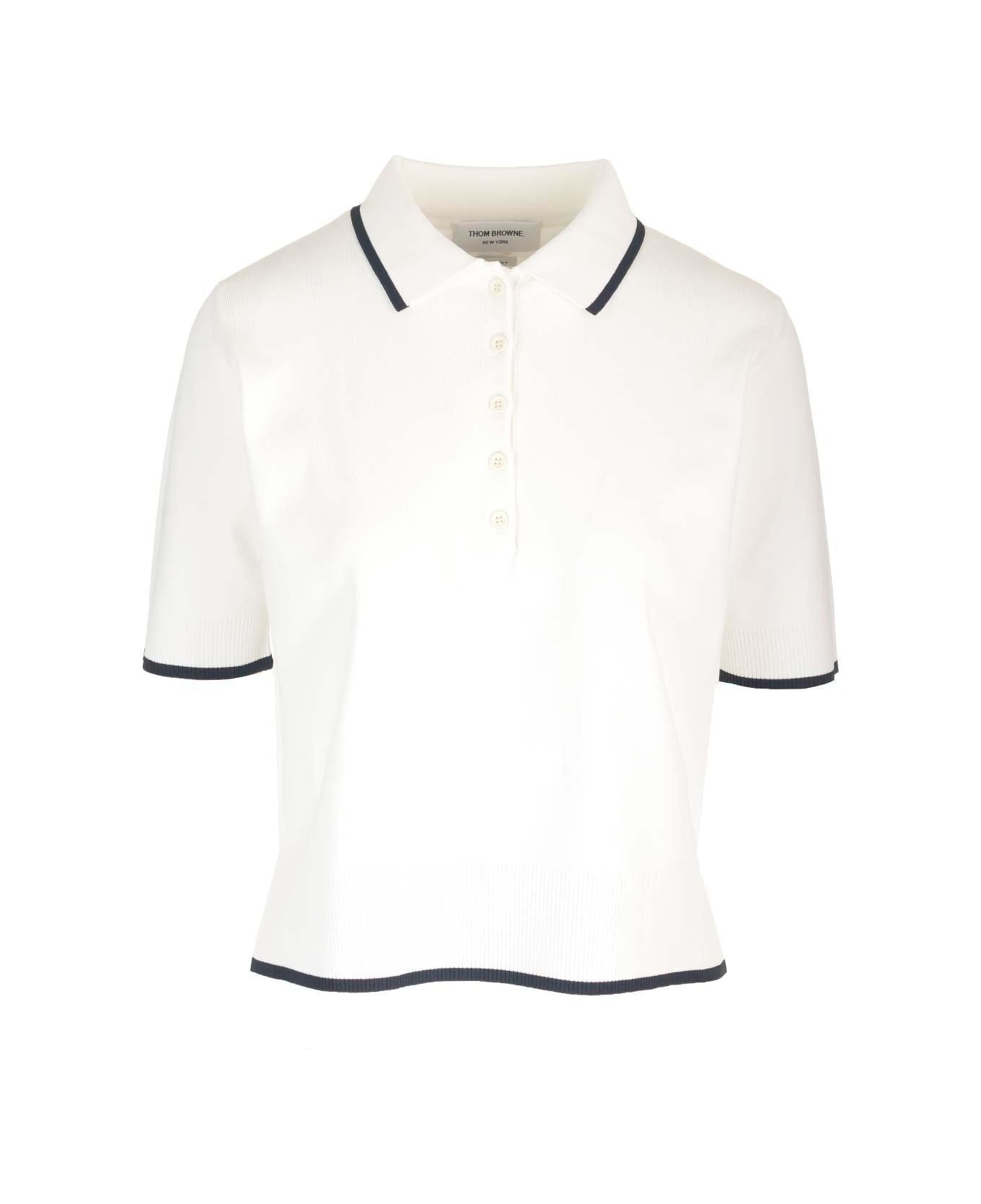 Thom Browne Rib-stitch Short-sleeved Polo Shirt - White ポロシャツ