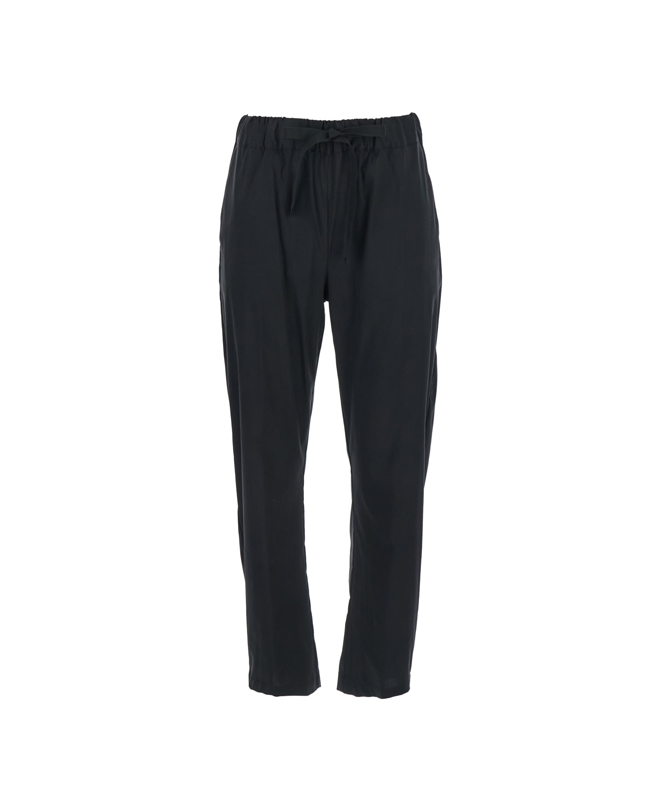 SEMICOUTURE 
buddy
 Black Pants With Elastic Drawstring Waist In Cotton Blend Stretch Woman - Black