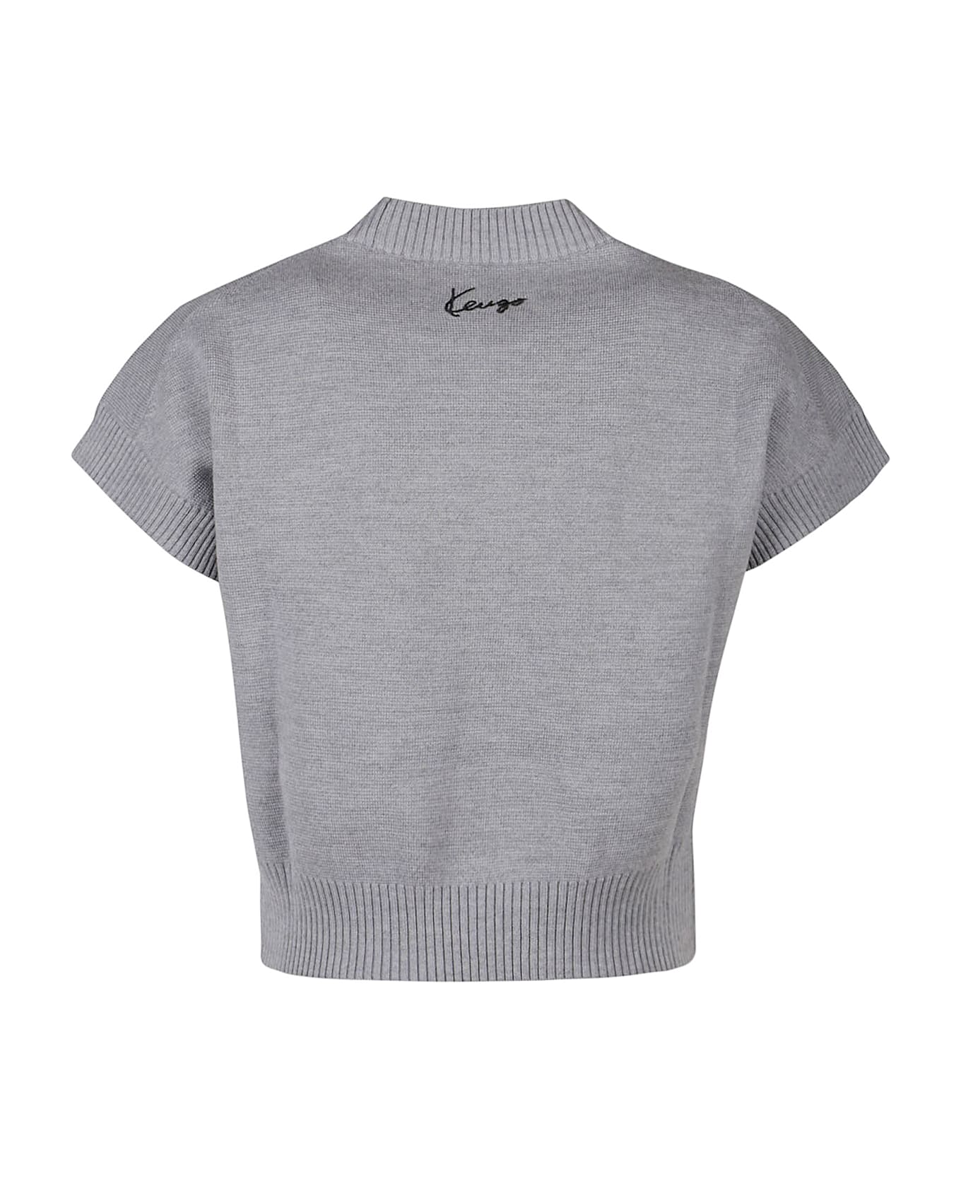 Kenzo Marguerite Placed Short Sleeve Sweater - Gris Clair