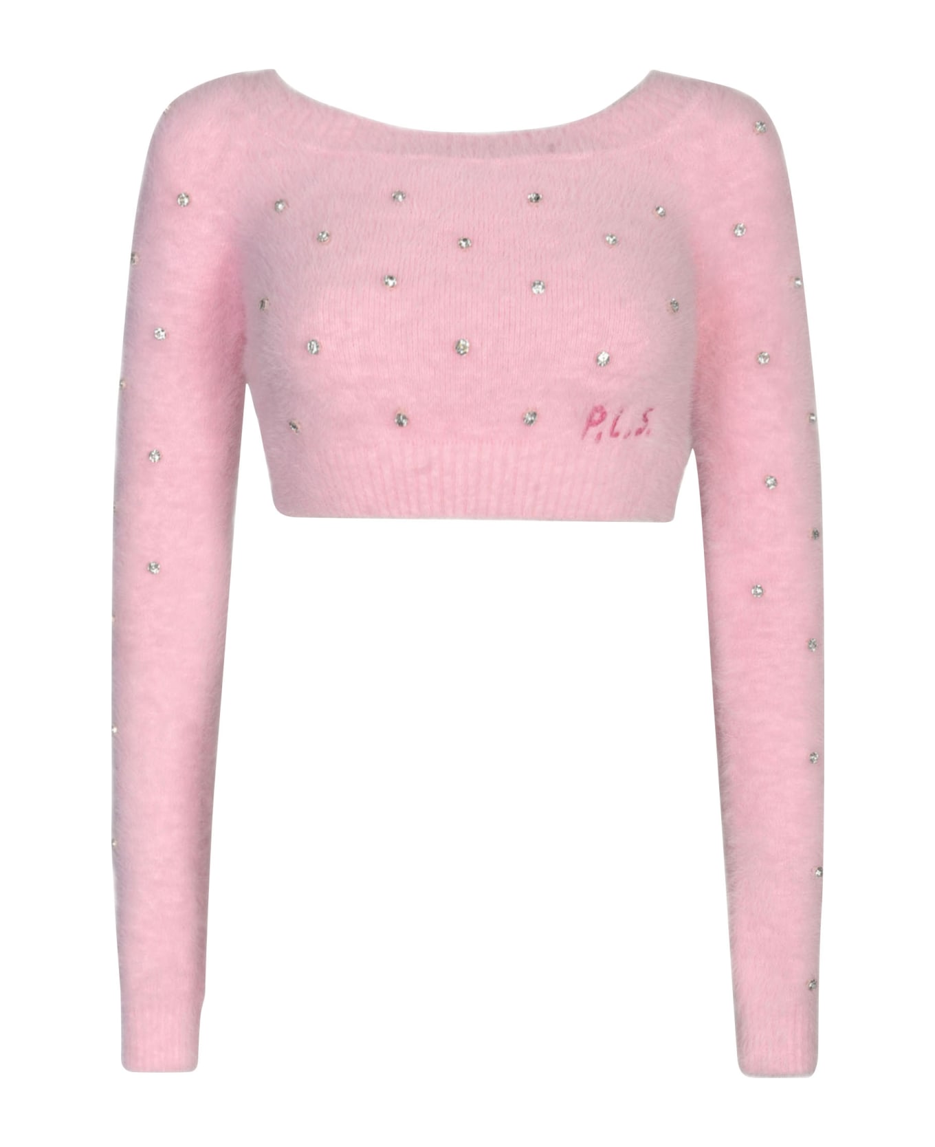Philosophy di Lorenzo Serafini Crystal Embellished Fur Cropped Sweater - Pink