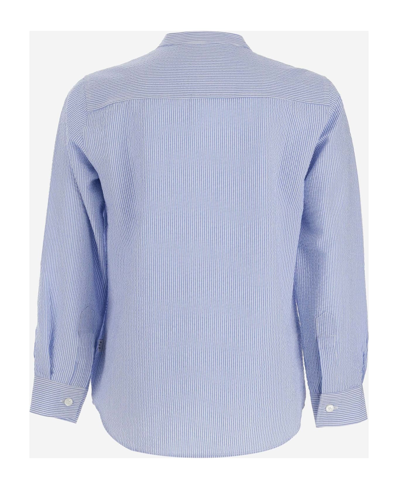 Il Gufo Stretch Cotton Shirt With Striped Pattern - Clear Blue シャツ