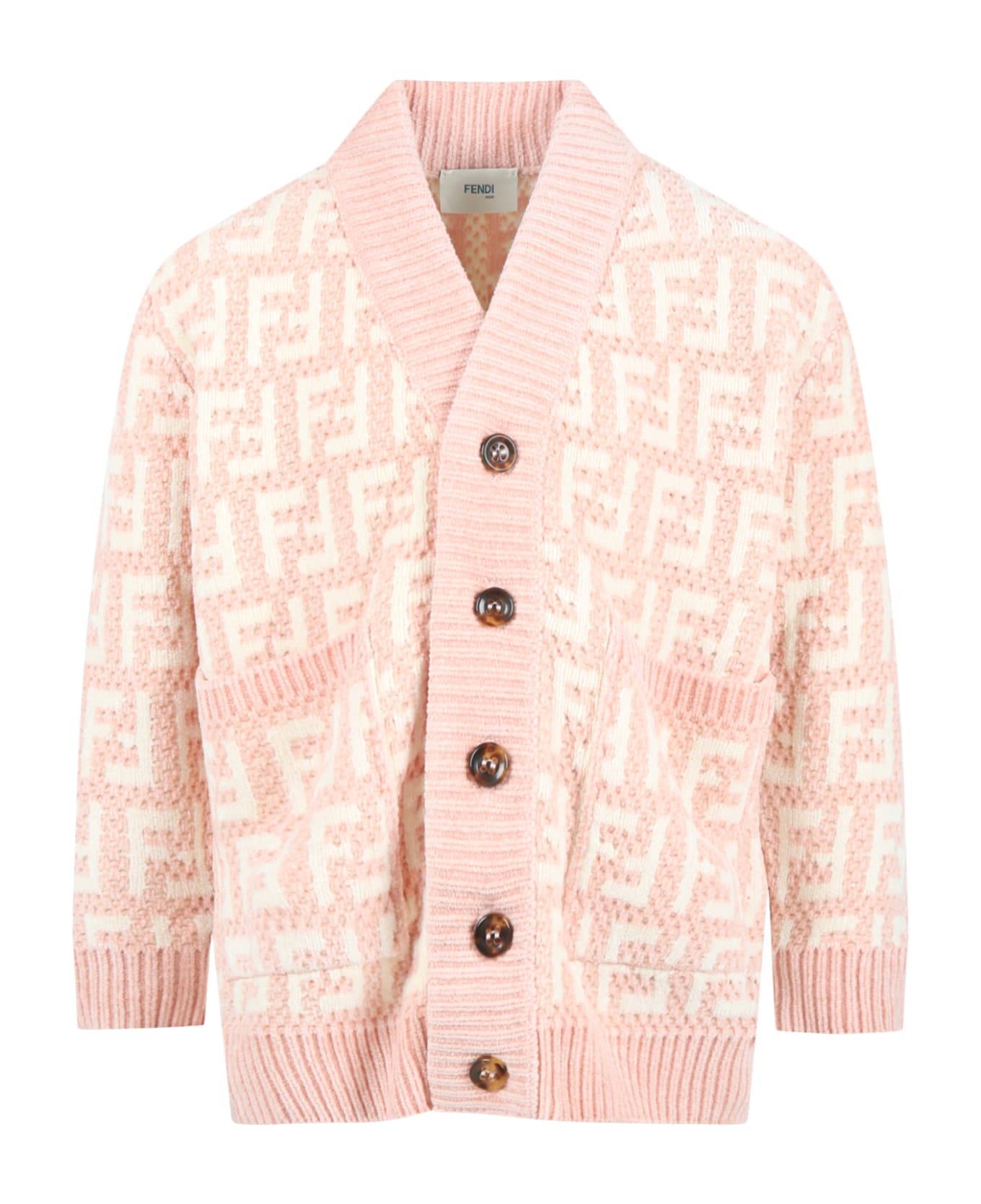 Fendi Pink Cardigan For Girl With White Ff - Rosa