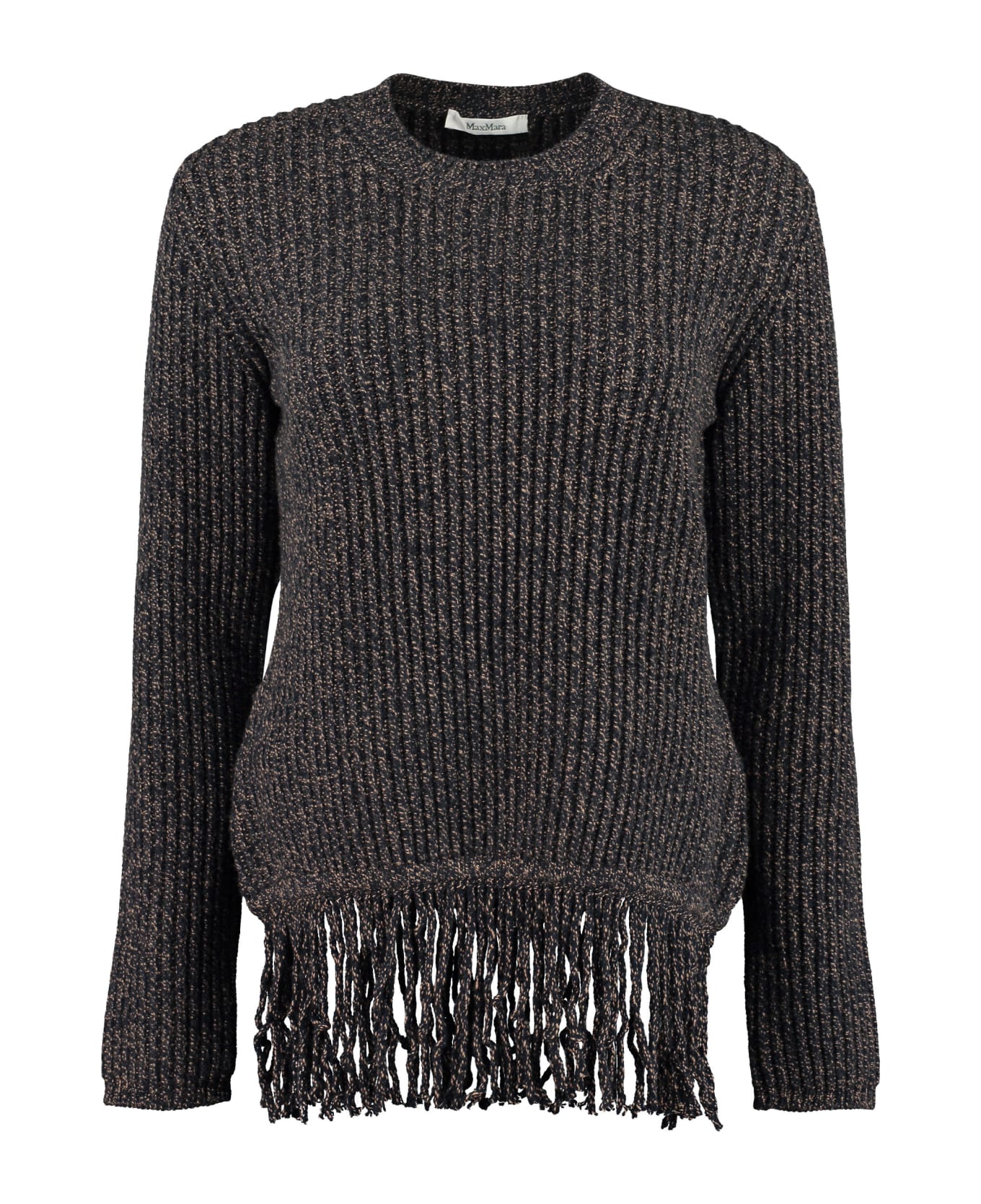 Max Mara Femme Ribbed Sweater With Fringes - blue