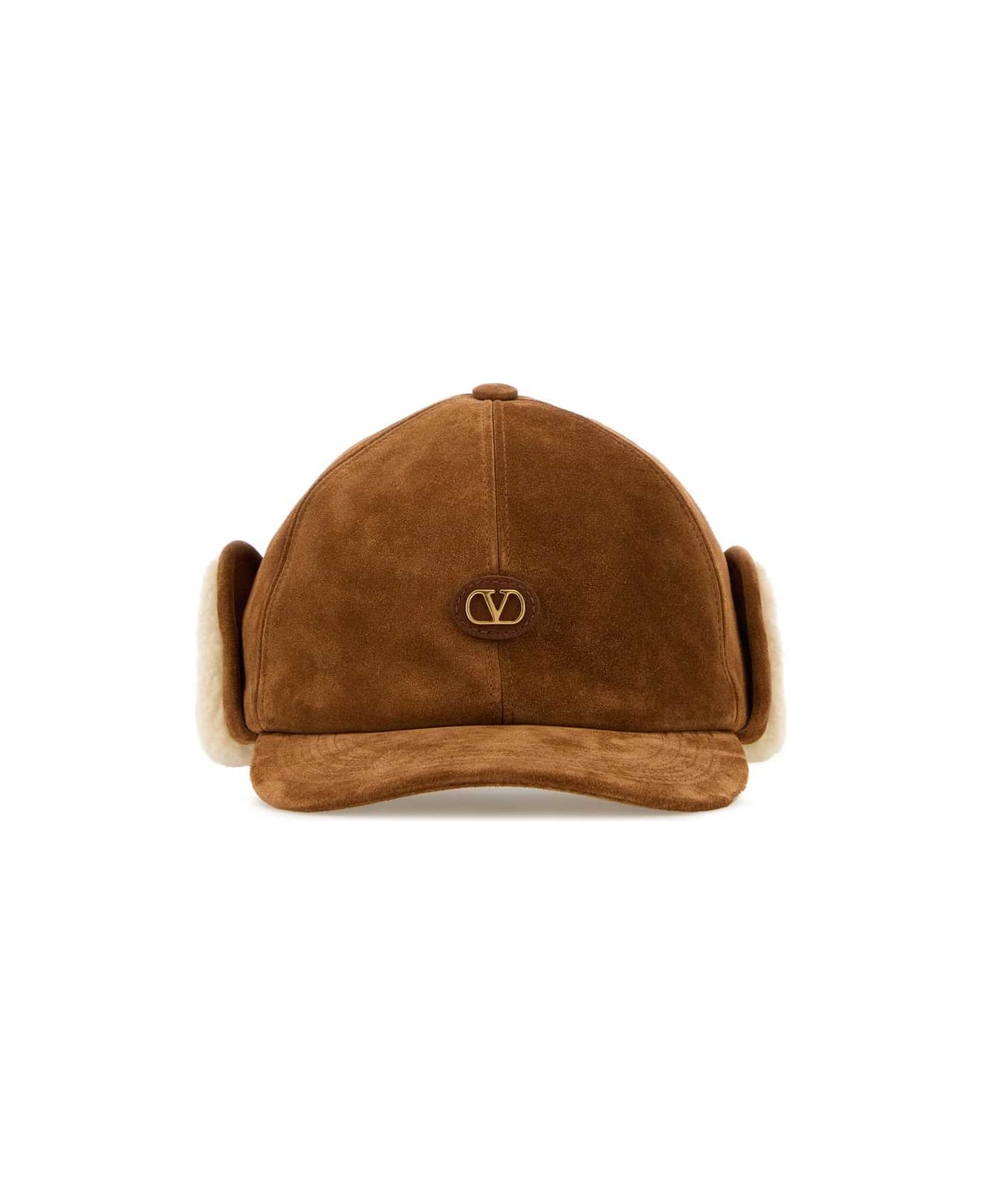 Valentino Garavani Caramel Suede Baseball Cap - COPPERBROWNBURROTOBACCOANTIQUEBRASS